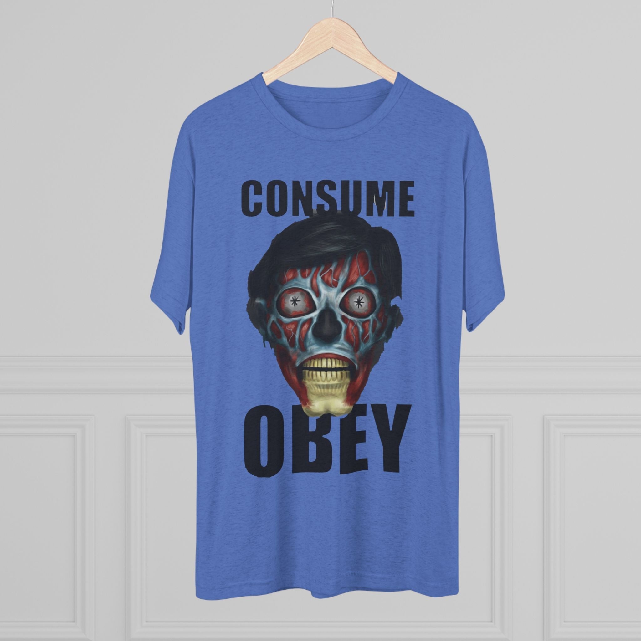 Obey Consume Alien Skull Tee — Dystopian Sci‑Fi Graphic T-Shirt Printify
