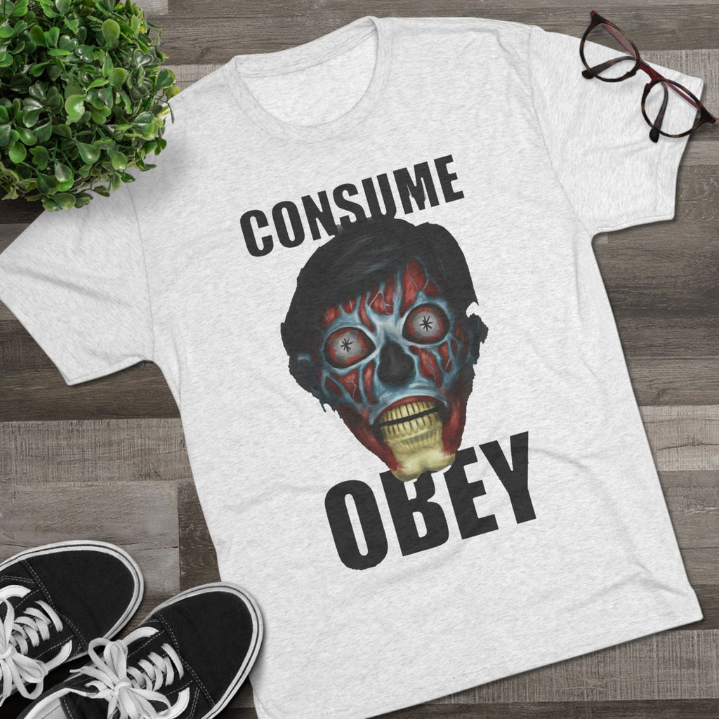 Obey Consume Alien Skull Tee — Dystopian Sci‑Fi Graphic T-Shirt Printify