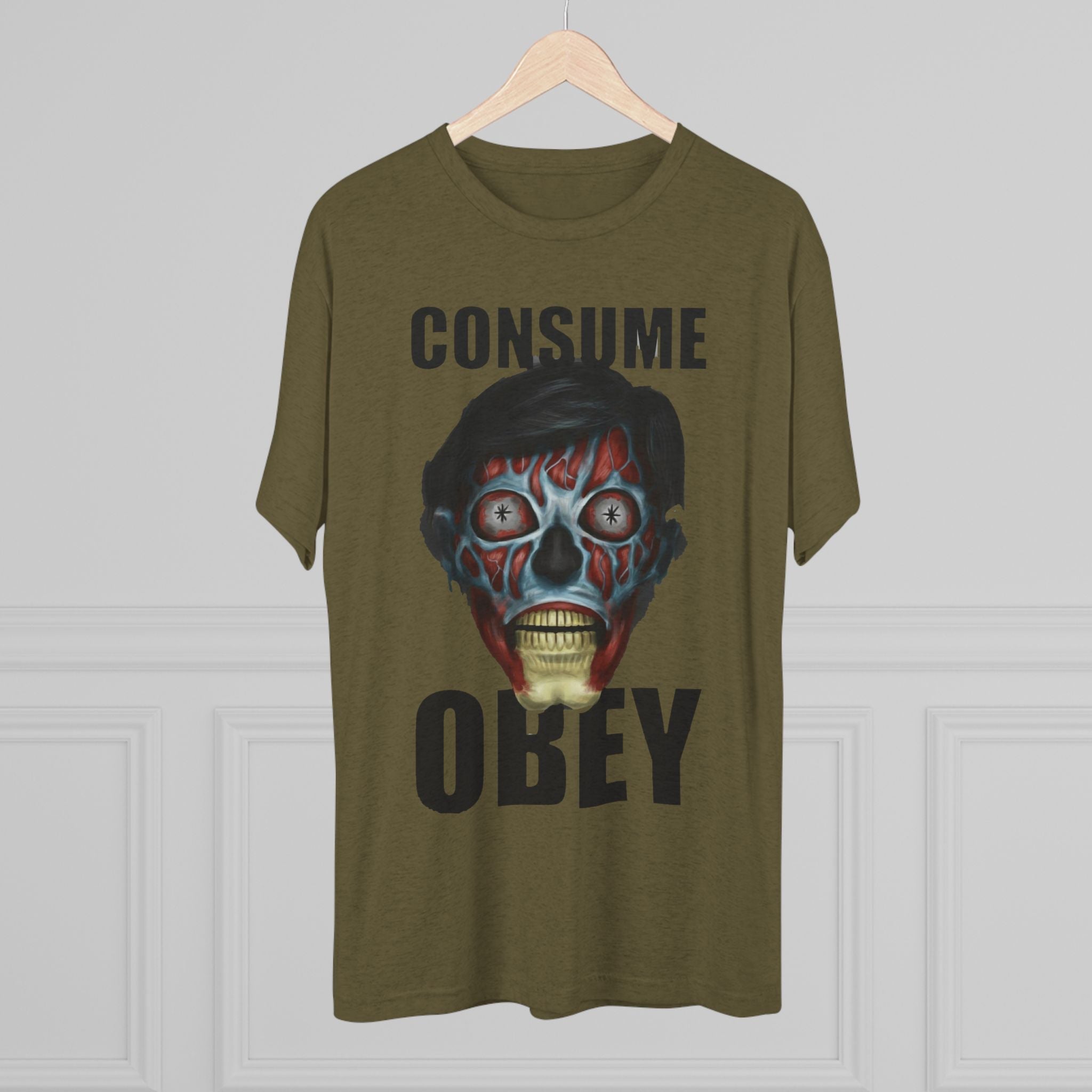 Obey Consume Alien Skull Tee — Dystopian Sci‑Fi Graphic T-Shirt Printify