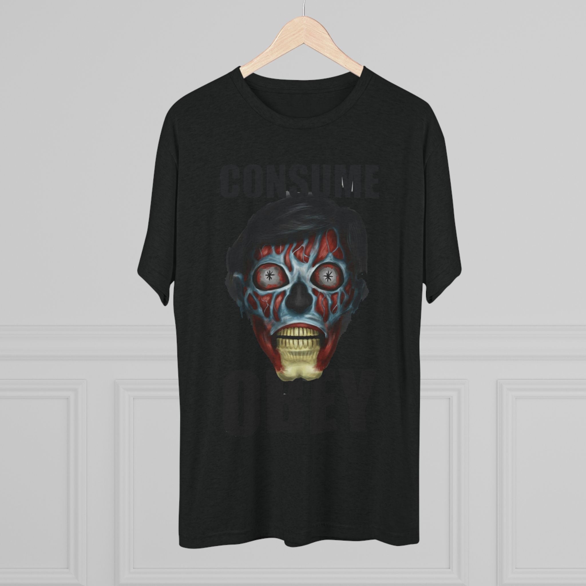 Obey Consume Alien Skull Tee — Dystopian Sci‑Fi Graphic T-Shirt Printify