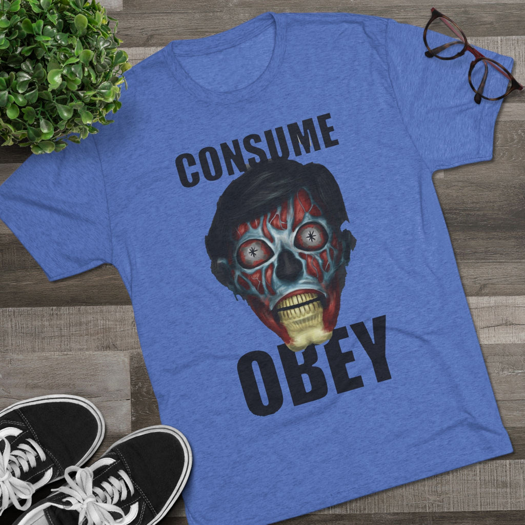 Obey Consume Alien Skull Tee — Dystopian Sci‑Fi Graphic T-Shirt Printify