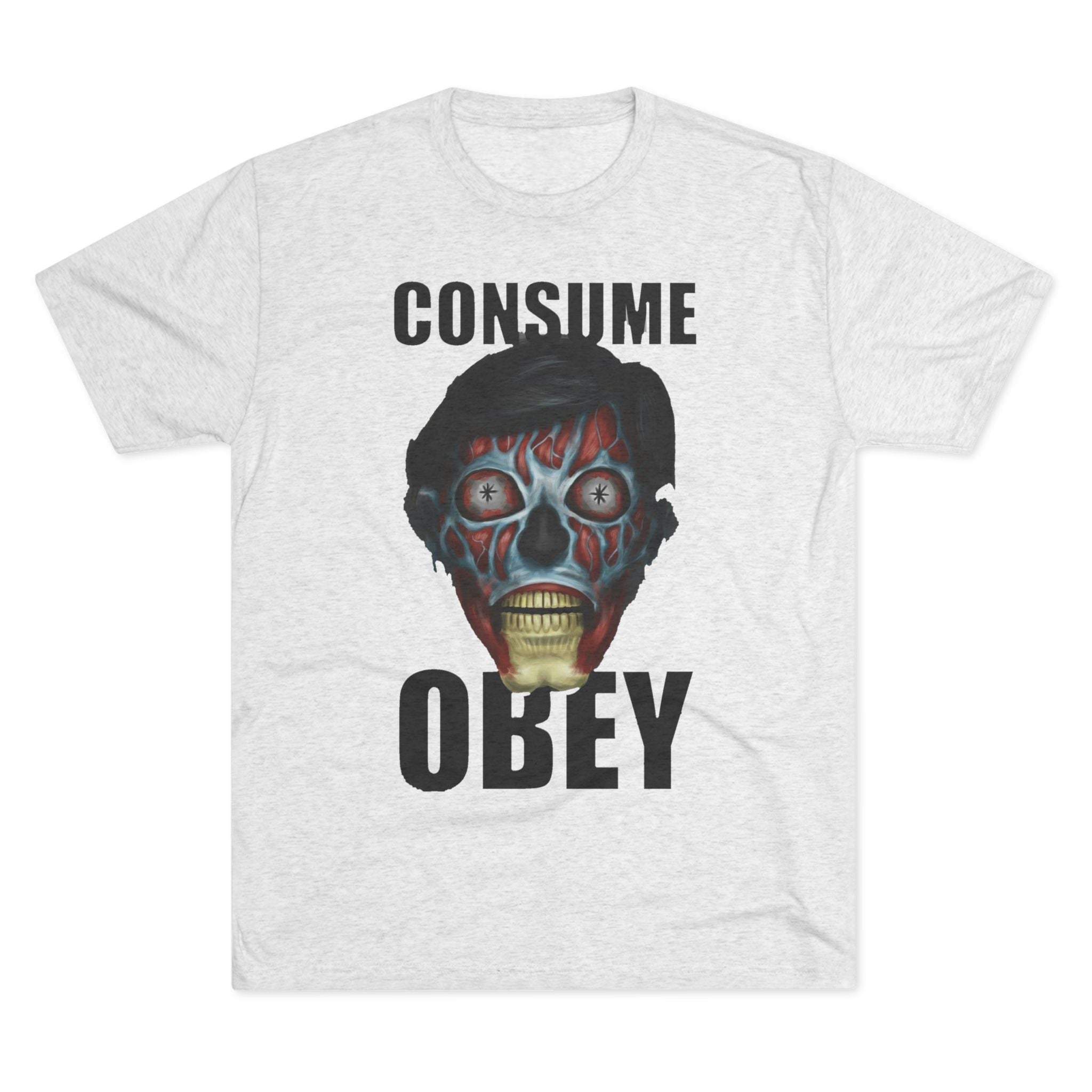 Obey Consume Alien Skull Tee — Dystopian Sci‑Fi Graphic T-Shirt Printify
