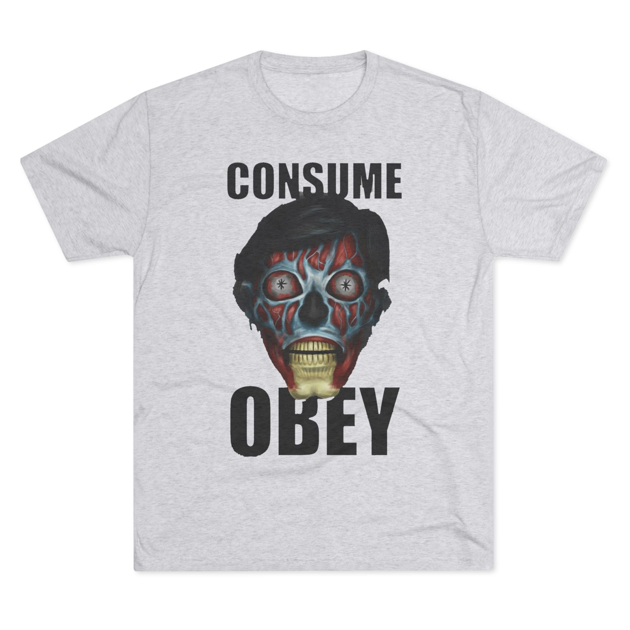 Obey Consume Alien Skull Tee — Dystopian Sci‑Fi Graphic T-Shirt Printify