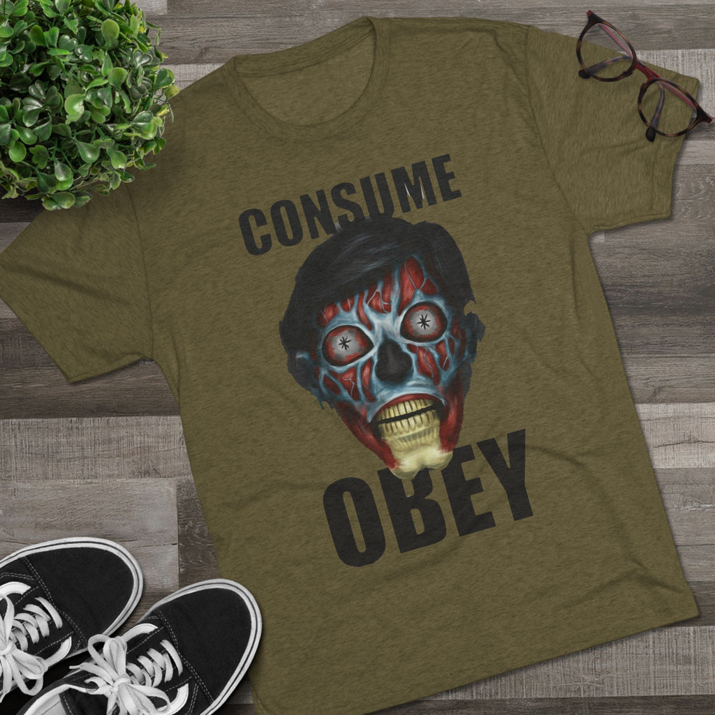 Obey Consume Alien Skull Tee — Dystopian Sci‑Fi Graphic T-Shirt Printify