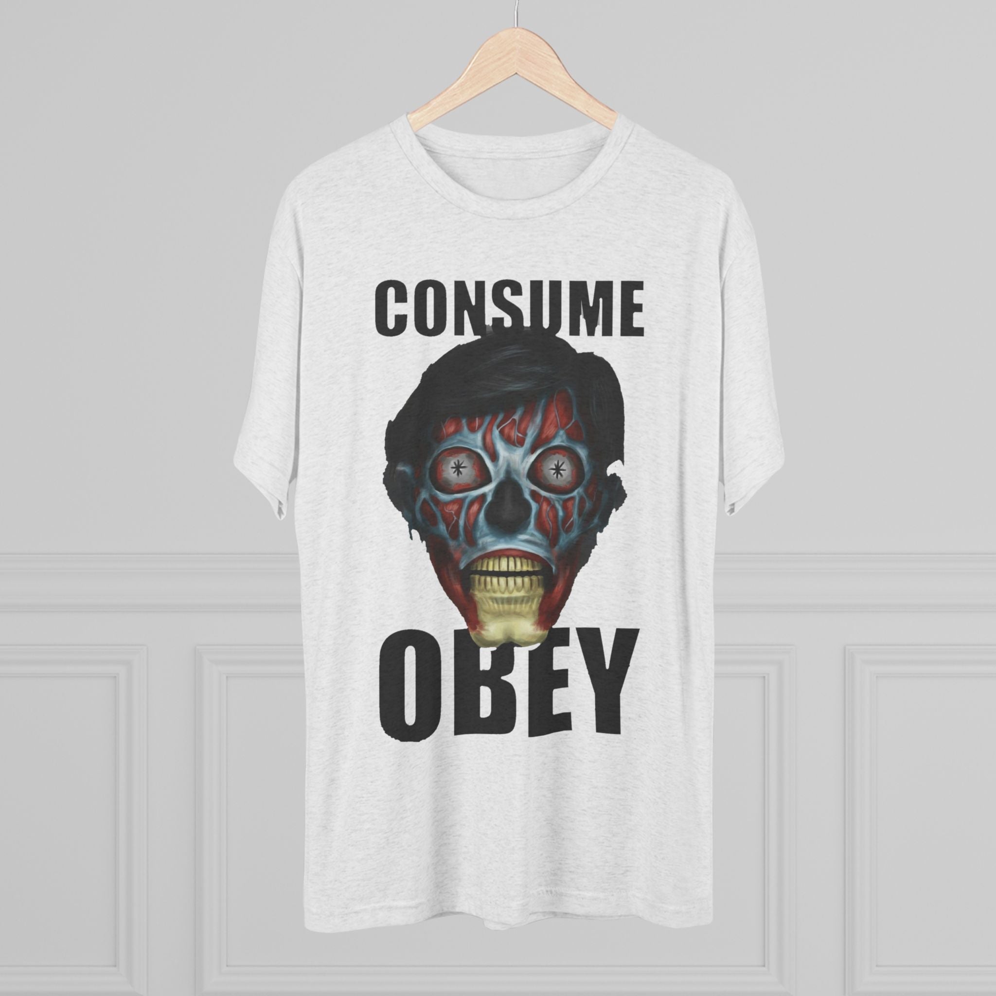 Obey Consume Alien Skull Tee — Dystopian Sci‑Fi Graphic T-Shirt Printify
