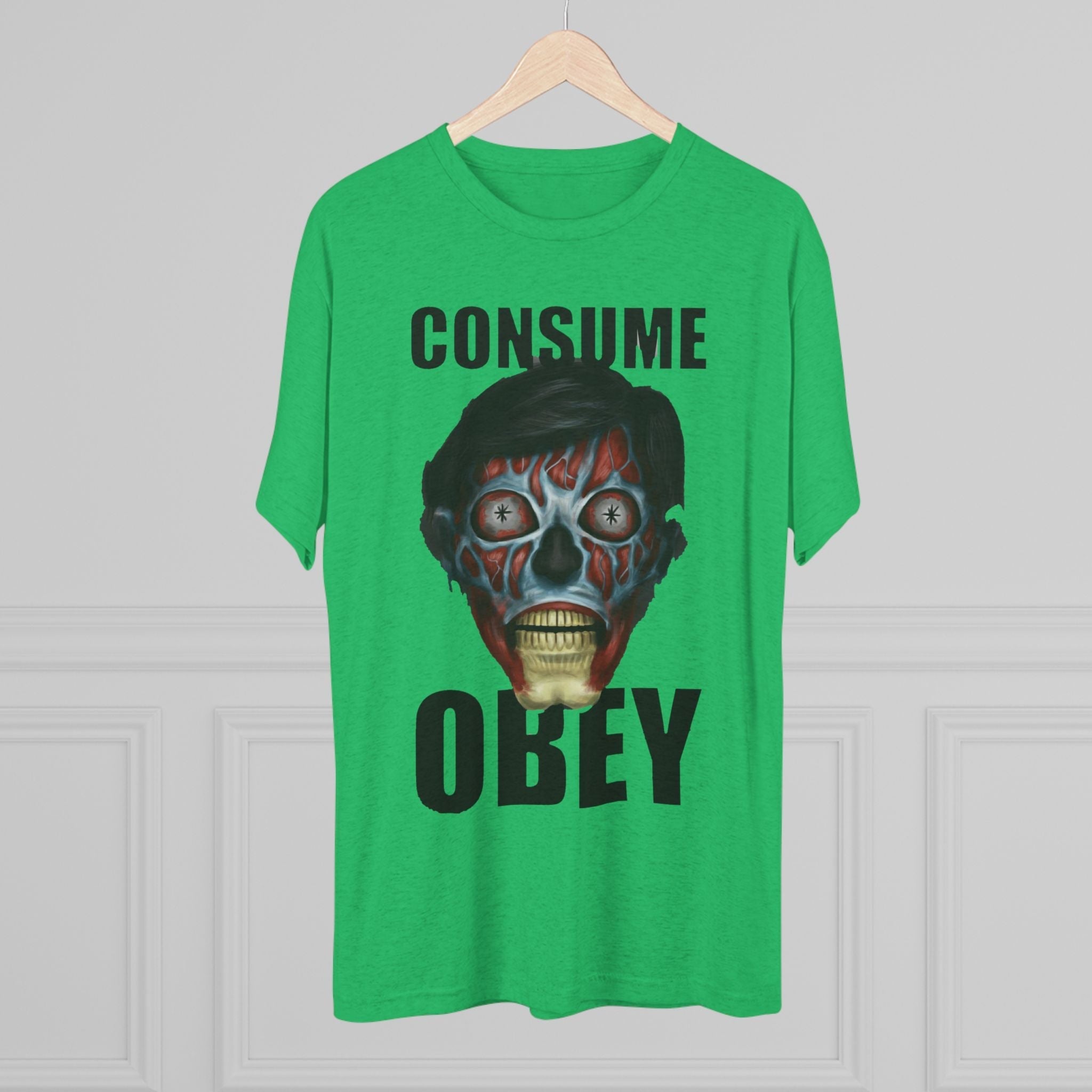 Obey Consume Alien Skull Tee — Dystopian Sci‑Fi Graphic T-Shirt Printify