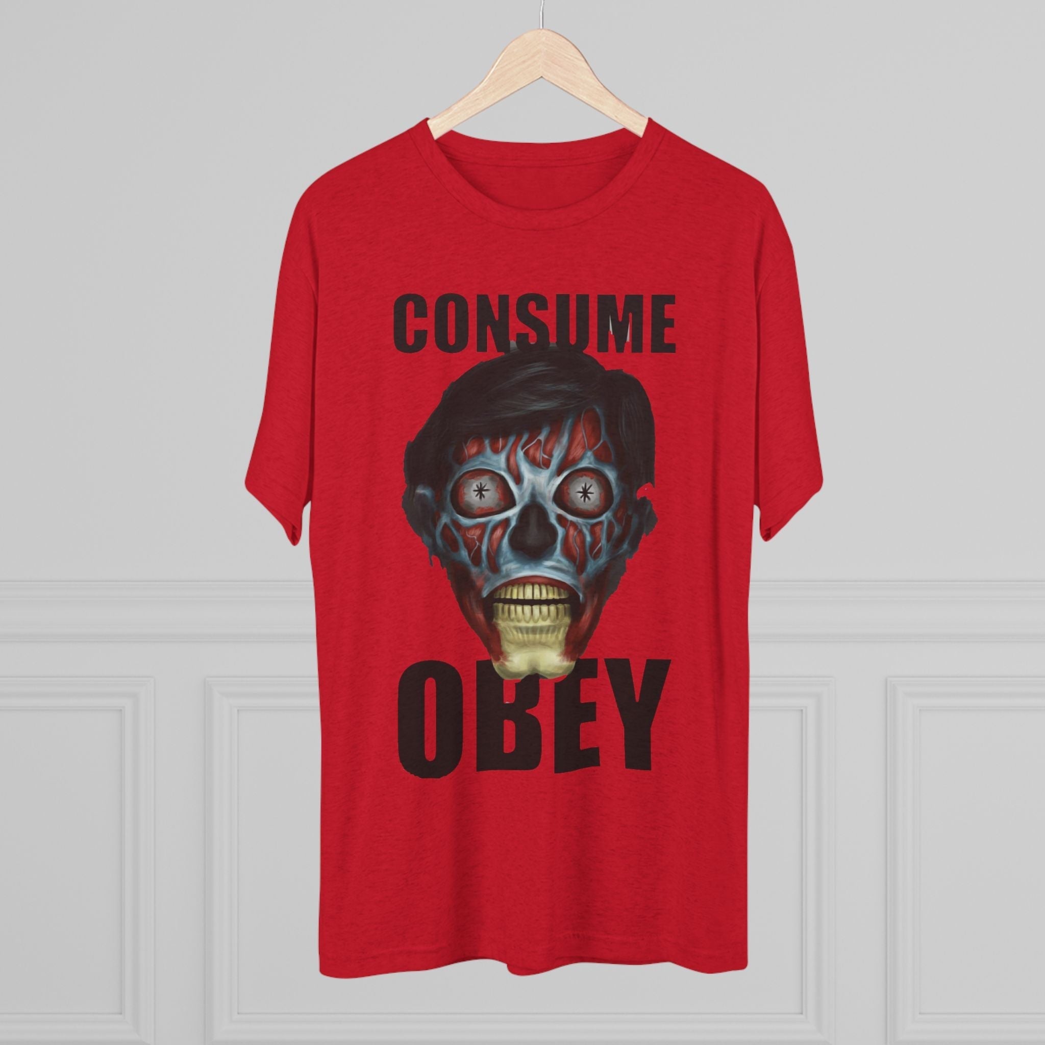 Obey Consume Alien Skull Tee — Dystopian Sci‑Fi Graphic T-Shirt Printify