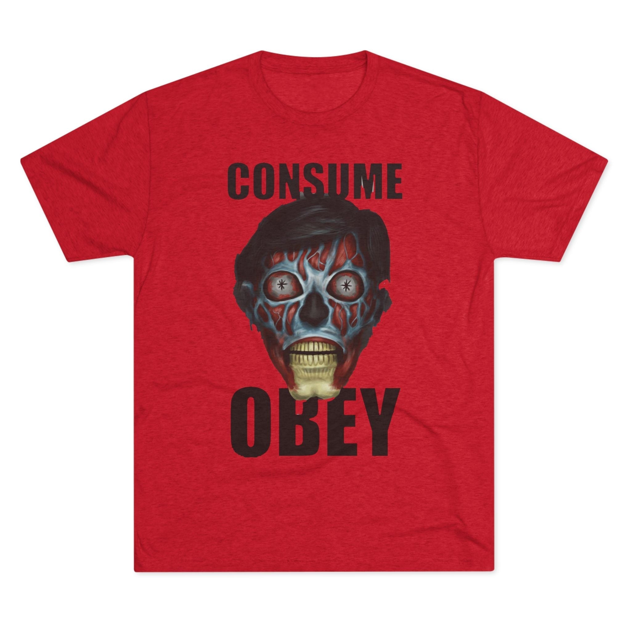 Obey Consume Alien Skull Tee — Dystopian Sci‑Fi Graphic T-Shirt Printify
