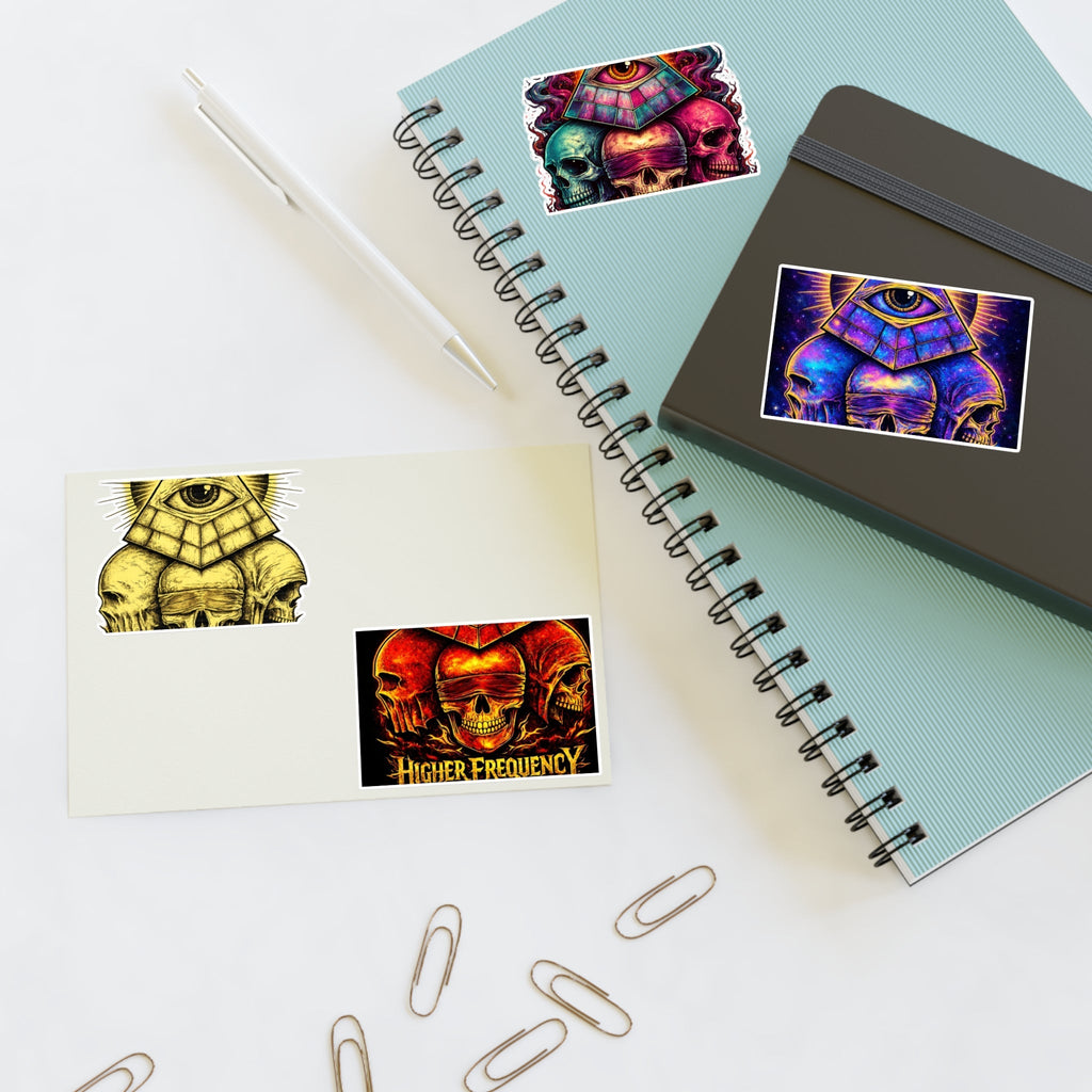 Occult Skull Sticker Sheet — Higher Frequency Eye Pyramid Designs Printify