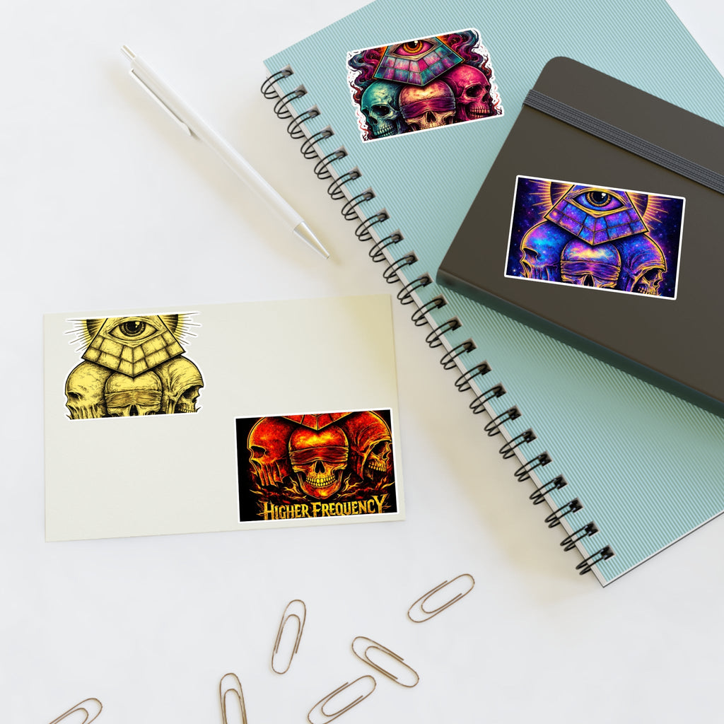 Occult Skull Sticker Sheet — Higher Frequency Eye Pyramid Designs Printify