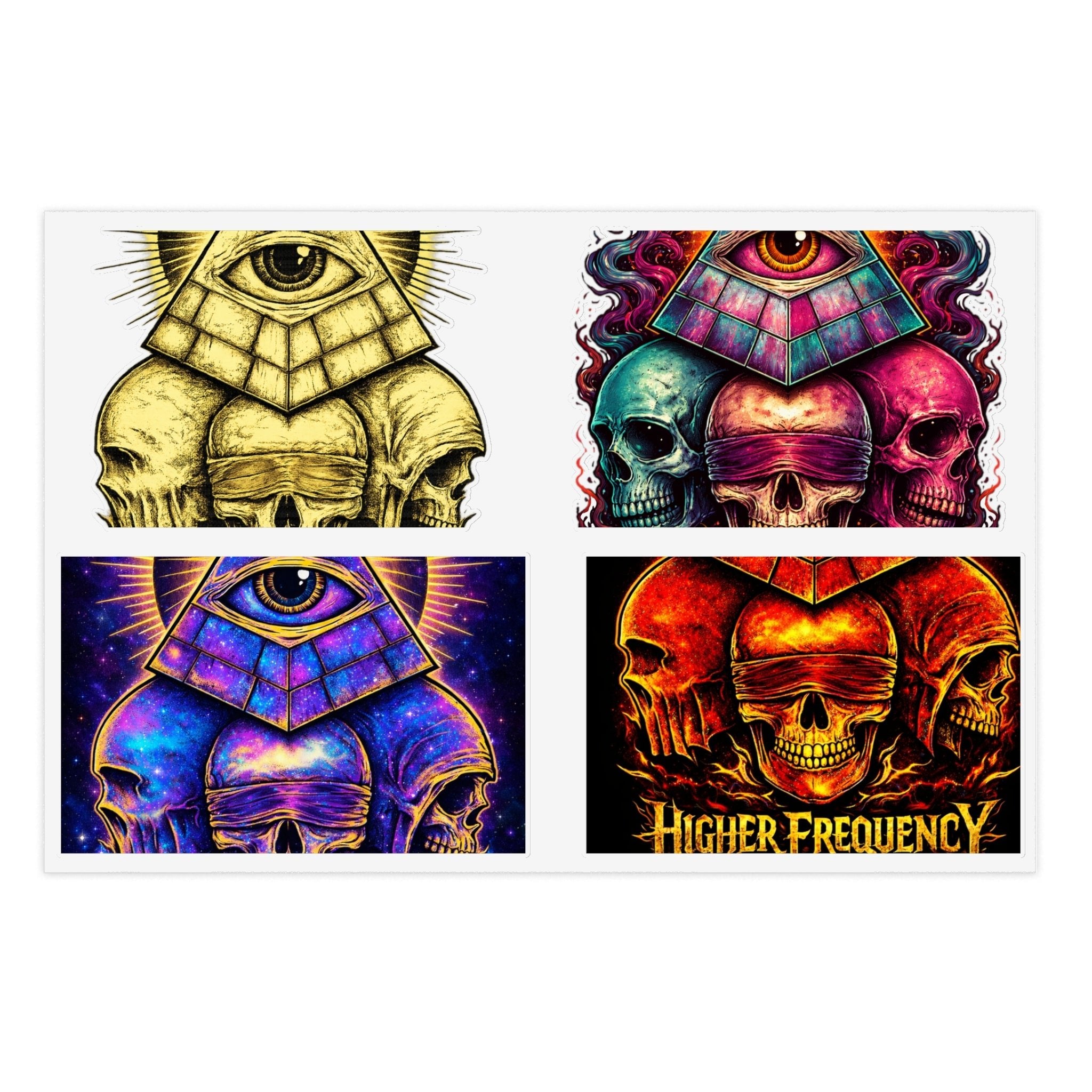 Occult Skull Sticker Sheet — Higher Frequency Eye Pyramid Designs Printify