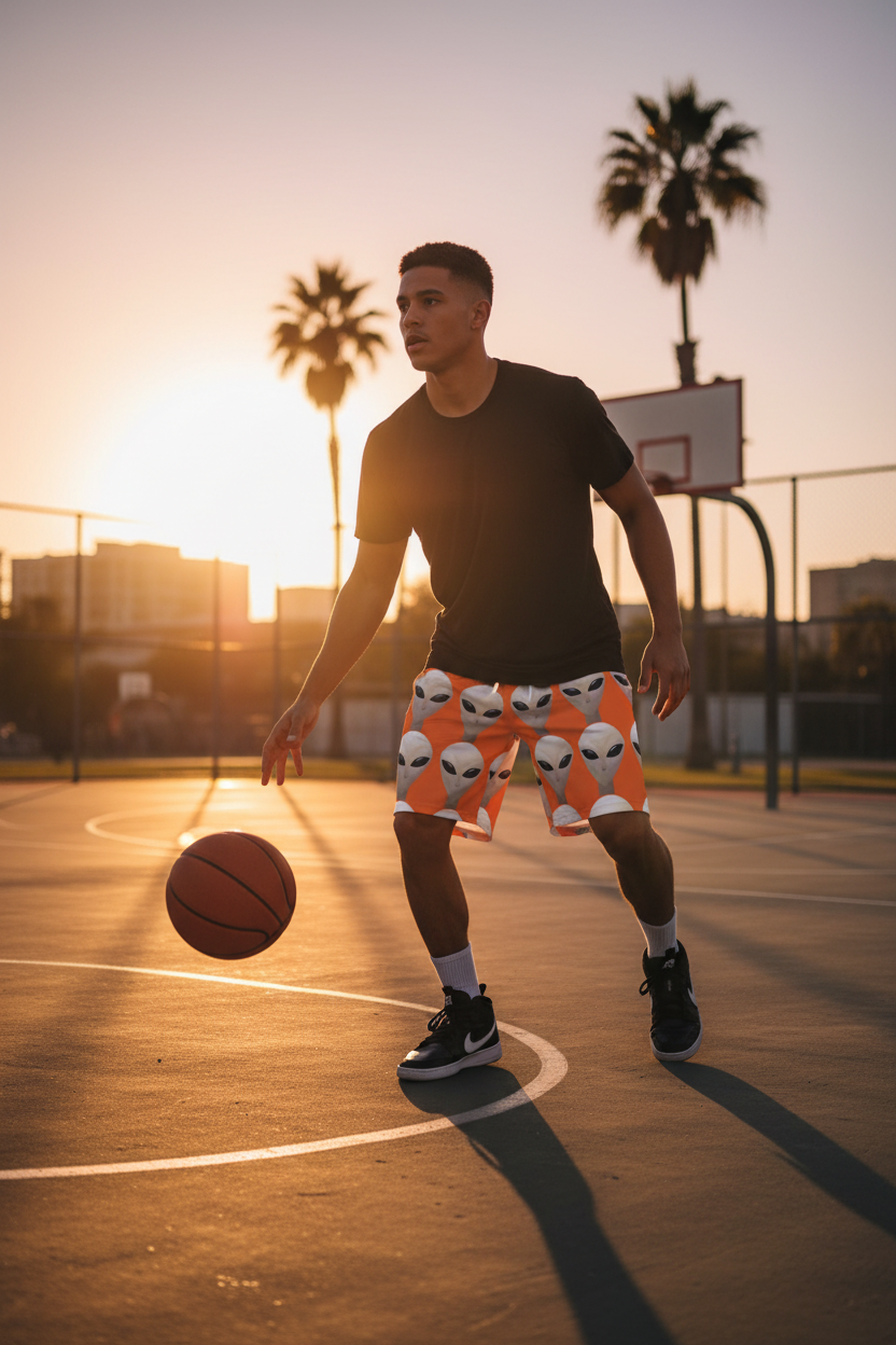 Orange Alien Shorts — Basketball Court Lifestyle