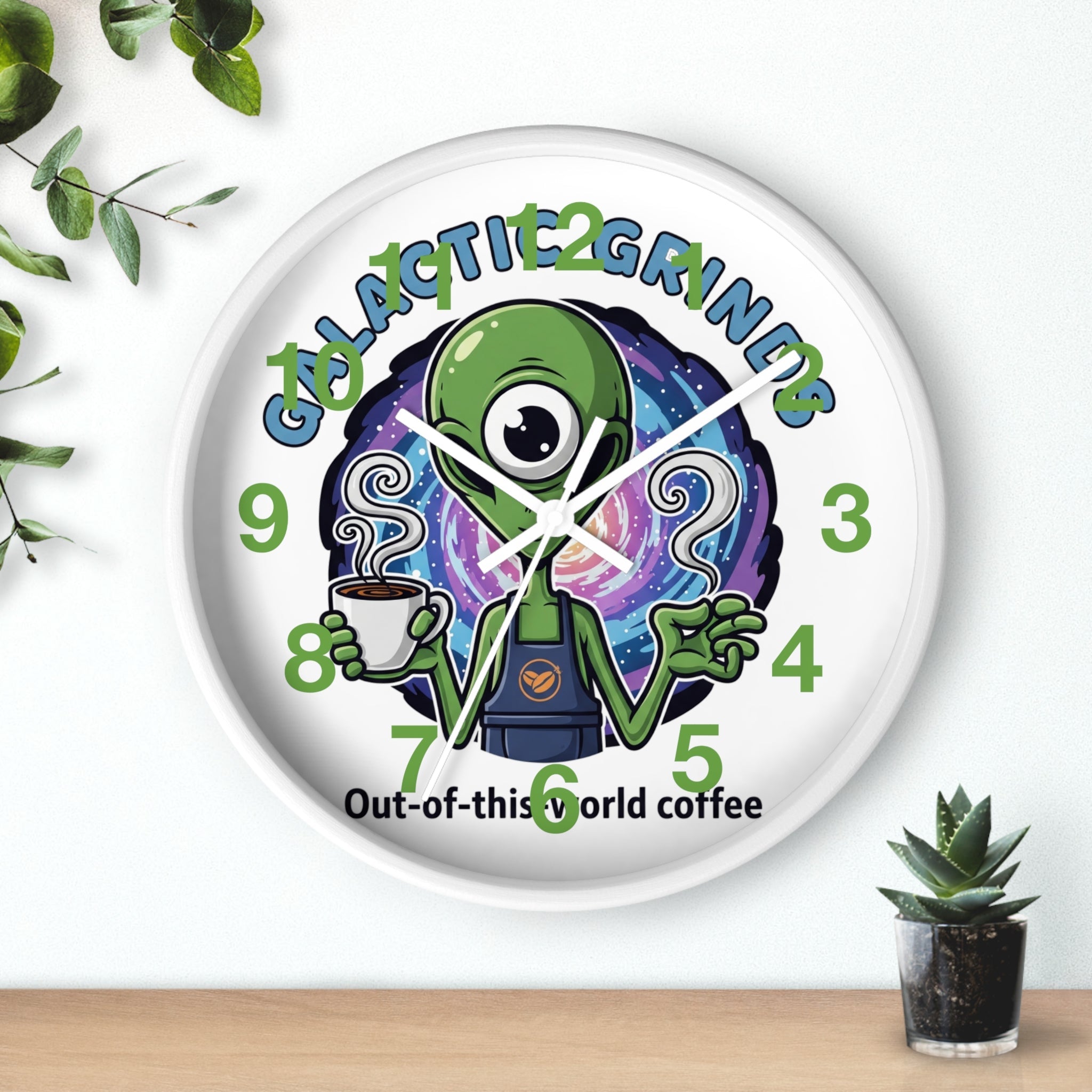 Galaxy Grinds Alien Wall Clock – Out-Of-This-World Coffee Decor Printify