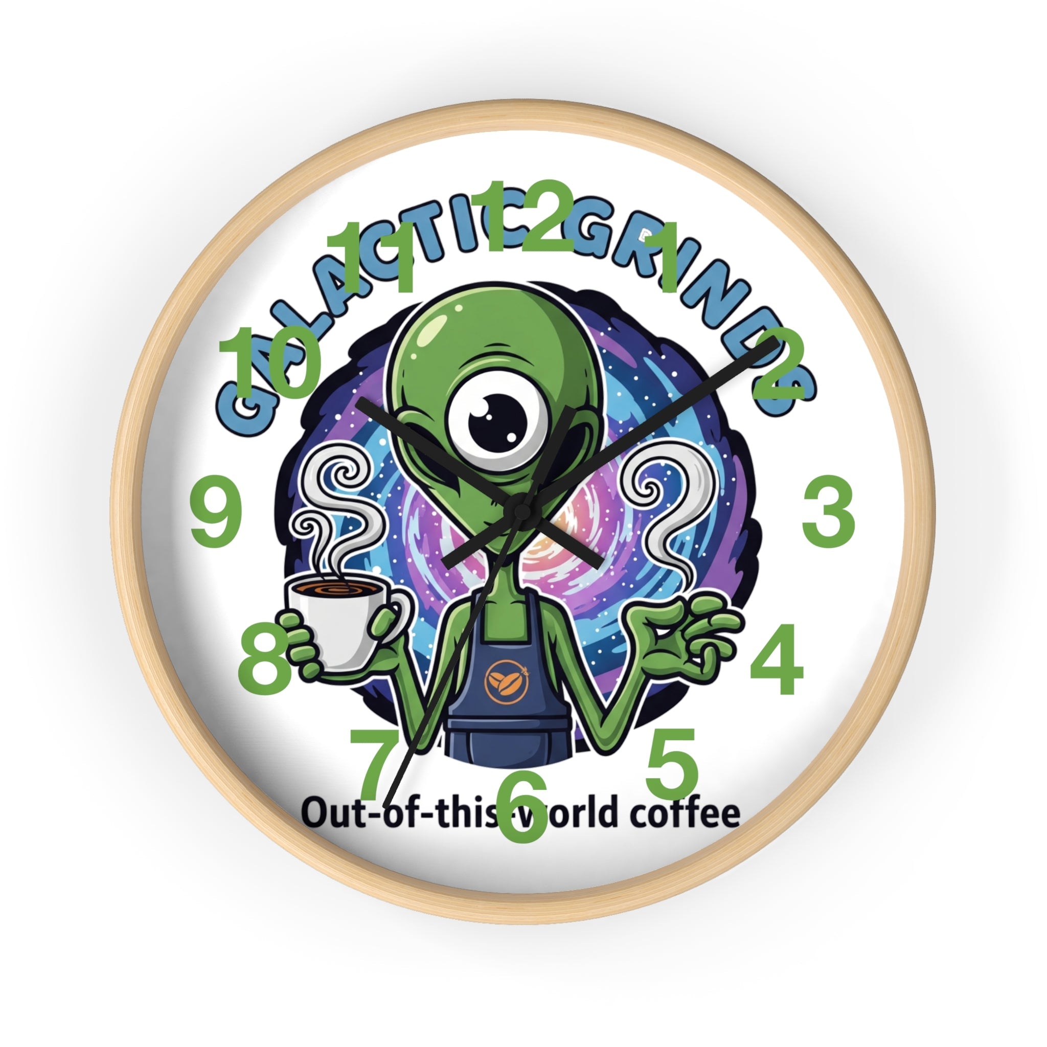 Galaxy Grinds Alien Wall Clock – Out-Of-This-World Coffee Decor Printify