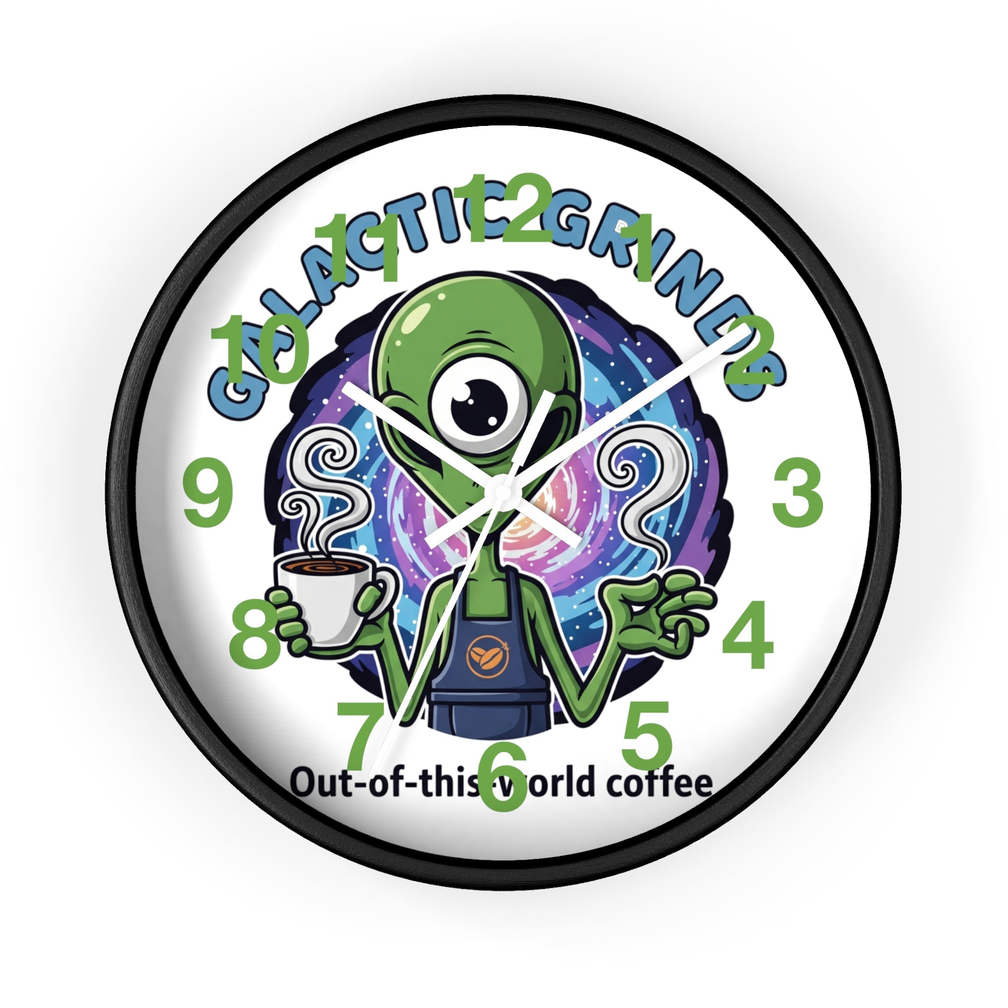 Galaxy Grinds Alien Wall Clock – Out-Of-This-World Coffee Decor Printify