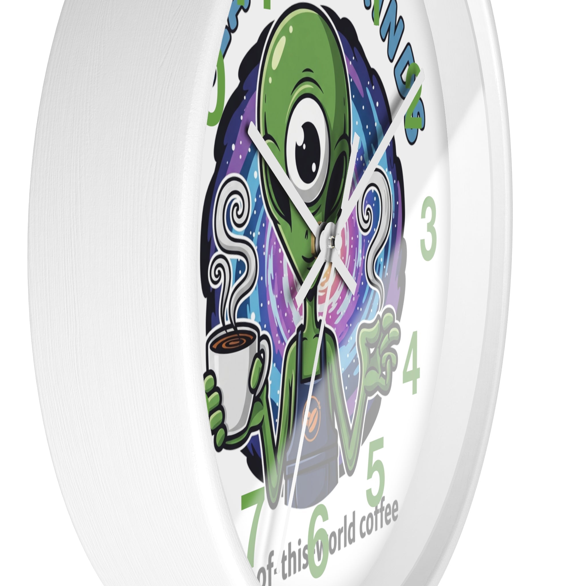 Galaxy Grinds Alien Wall Clock – Out-Of-This-World Coffee Decor Printify