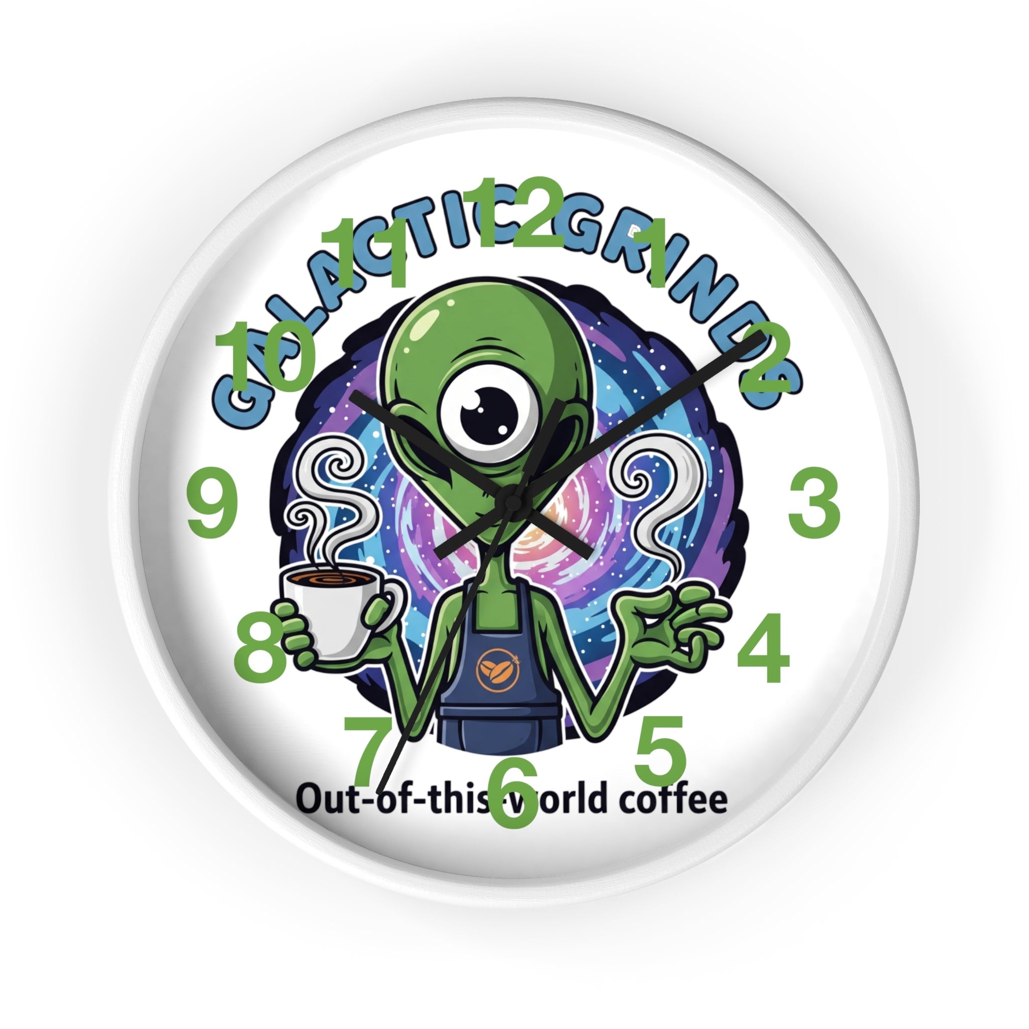 Galaxy Grinds Alien Wall Clock – Out-Of-This-World Coffee Decor Printify