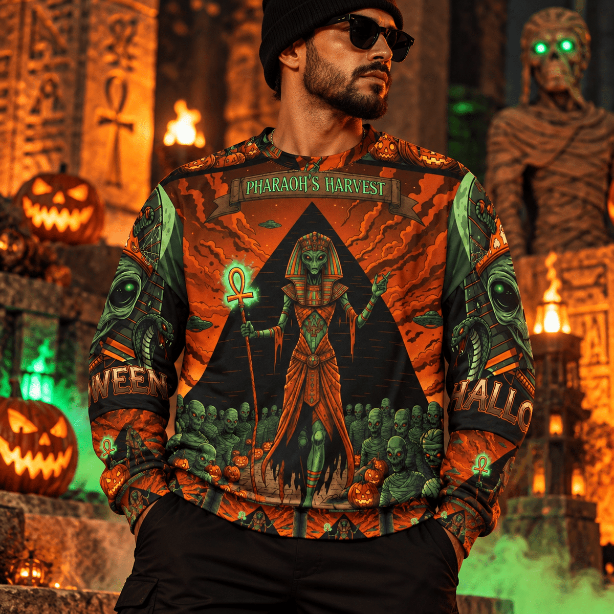 Pharaoh’s Harvest Halloween All-Over Print Sweatshirt (AOP)🎃