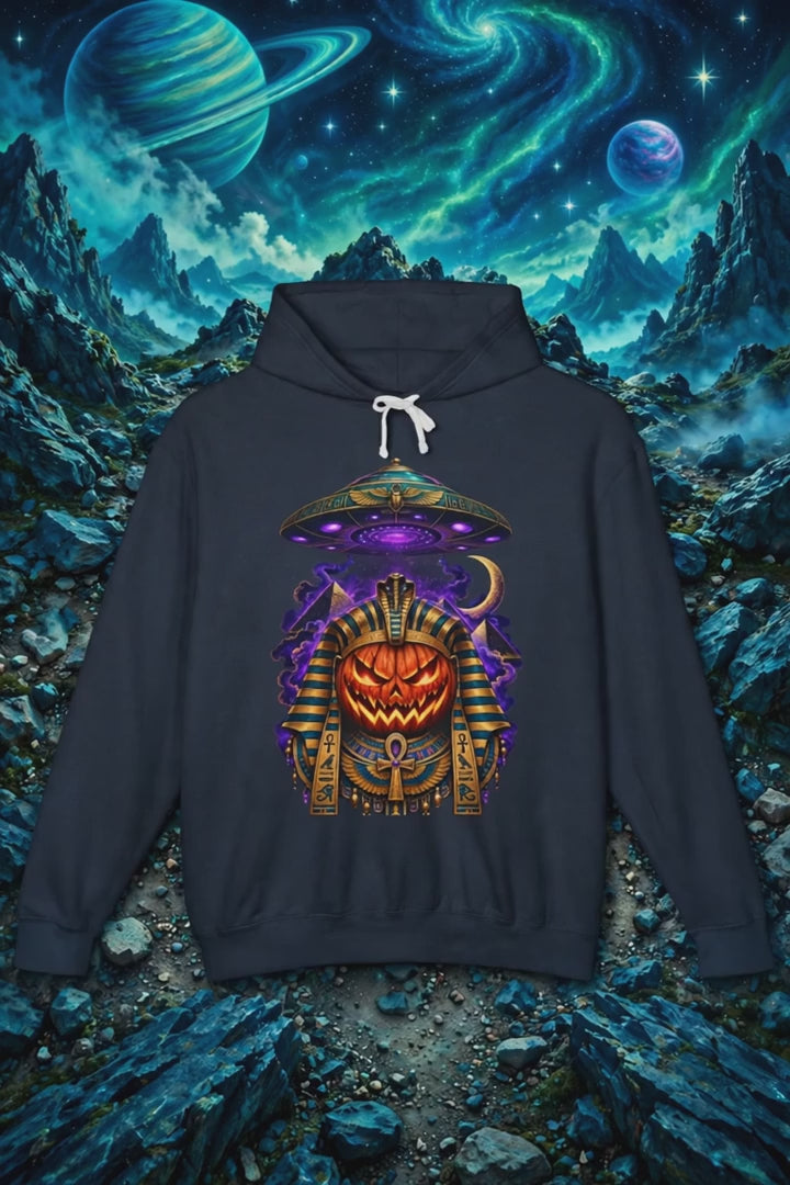 Pumpkin Pharaoh Hoodie — Egyptian Halloween UFO Graphic Hoodie