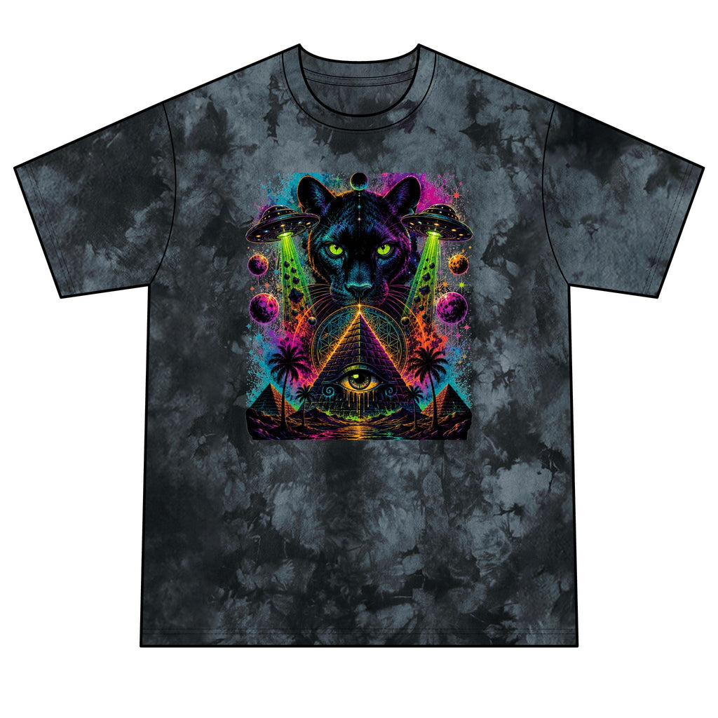 Psychedelic Black Panther Tie-Dye Tee — Mystic Pyramid & All-Seeing Eye Graphic