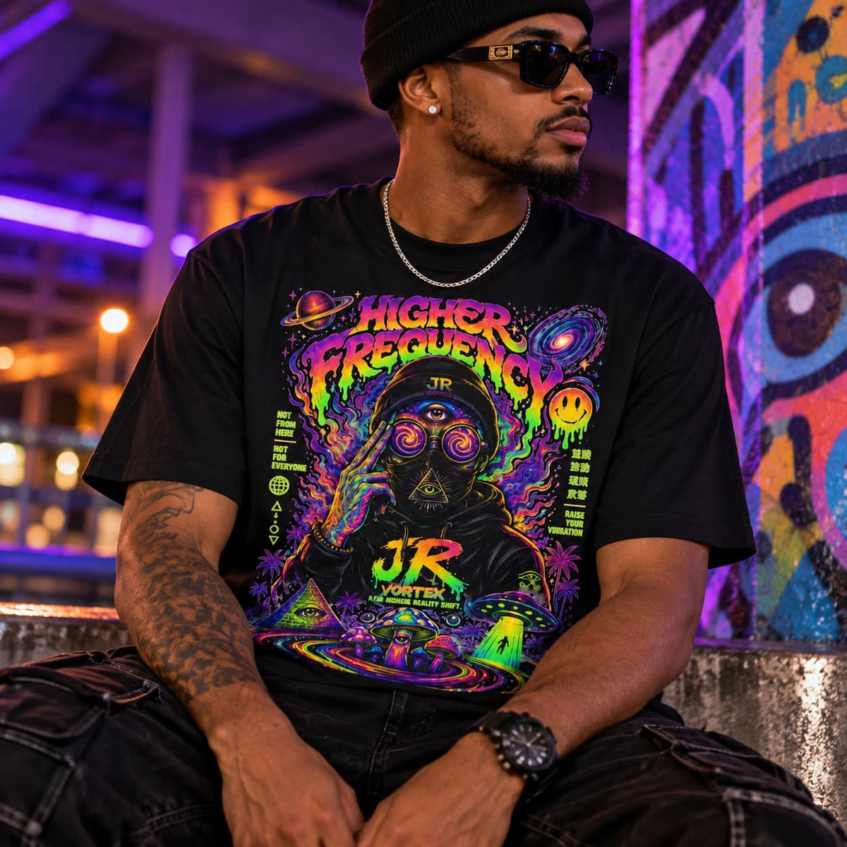 Psychedelic 'Higher Frequency' Graphic Tee