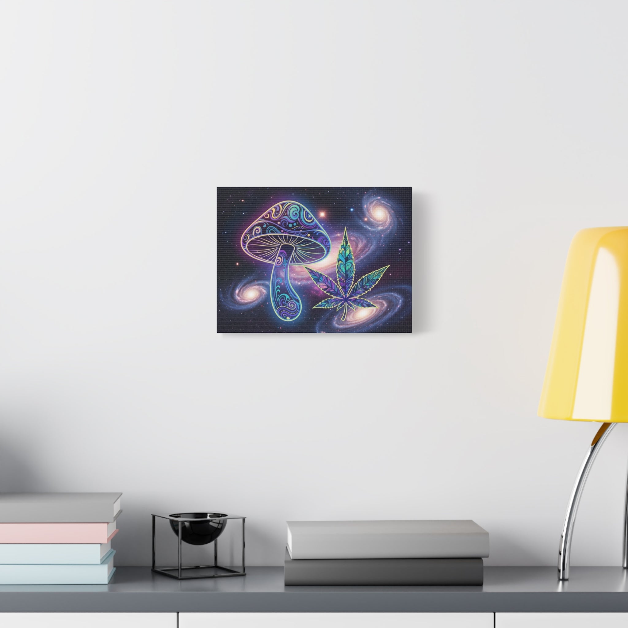 Psychedelic Mushroom & Cannabis Space Canvas Print — Trippy Galaxy Wall Art Printify