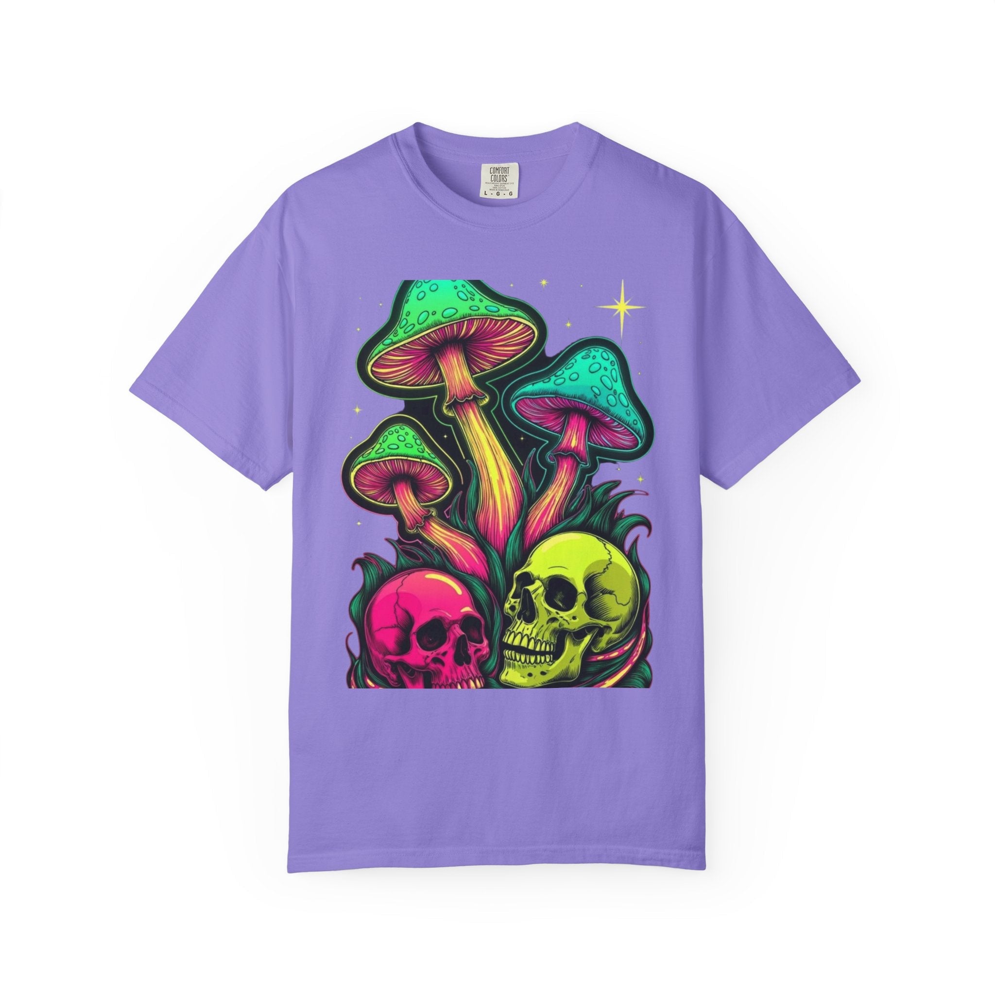 Psychedelic Mushroom & Skulls T-Shirt — Neon Trippy Graphic