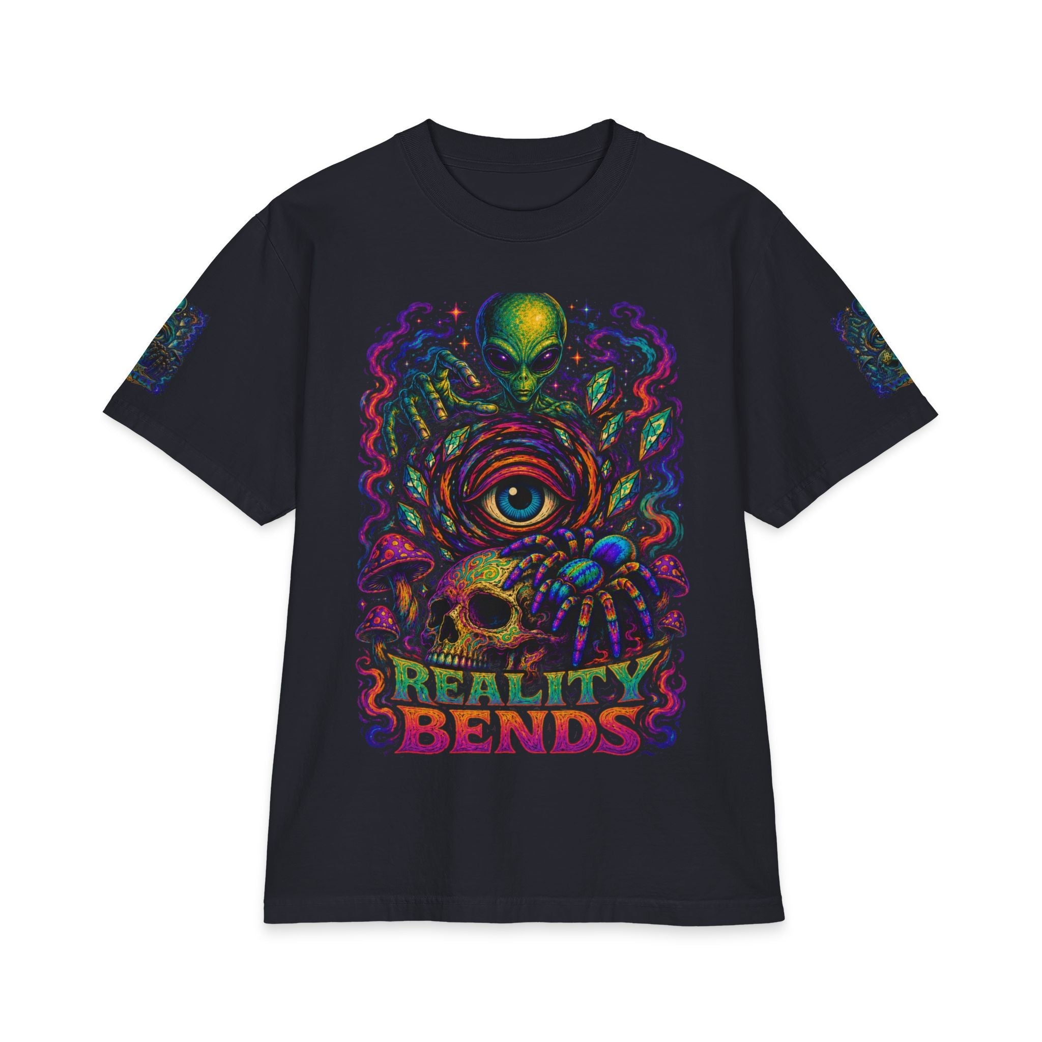 "Reality Bends" Alien Eye Crown Skull Graphic Tee