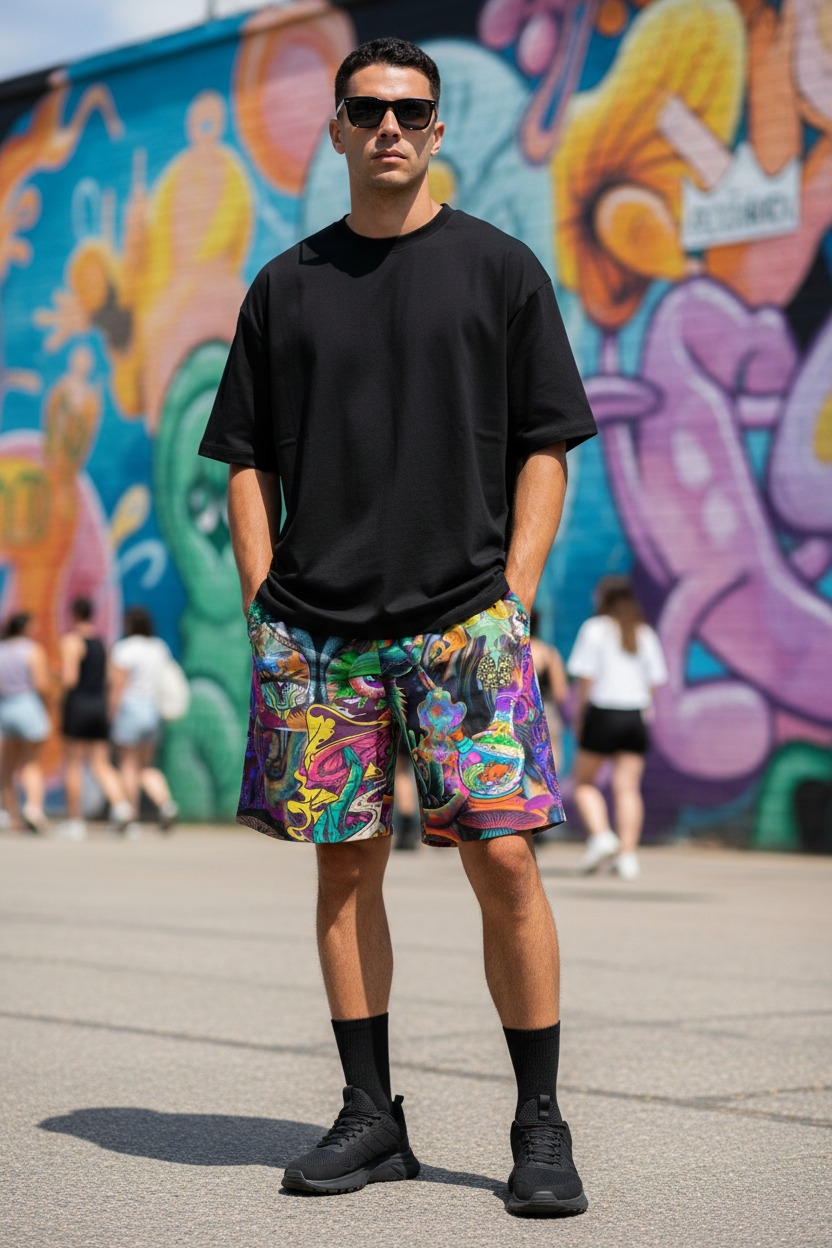 Psychedelic Shorts — Festival Streetwear Fit