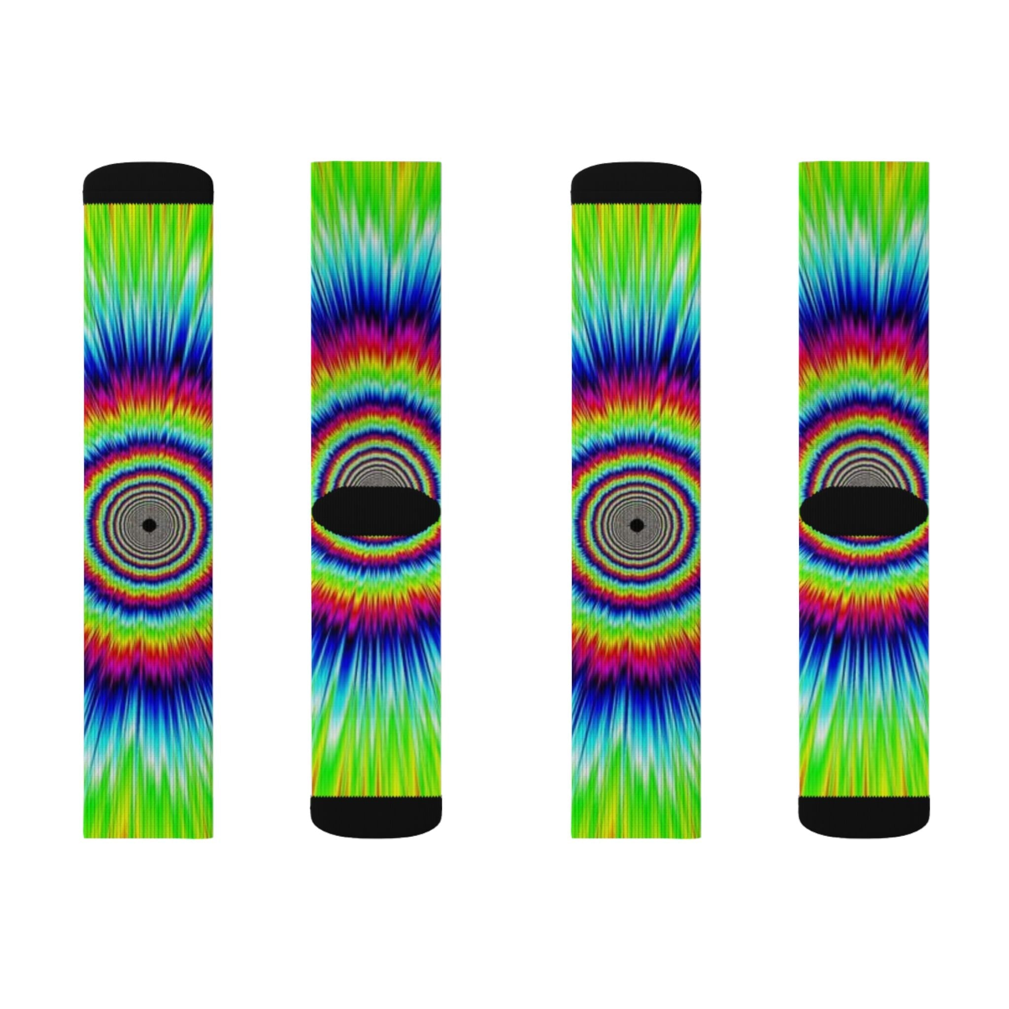 Psychedelic Tie-Dye Sublimation Socks — Rainbow Optical Wave Crew Socks