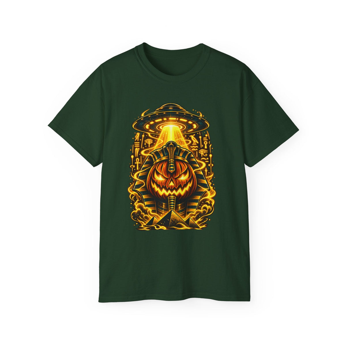 Pumpkin Pharaoh Halloween Tee — Jack-o'-Lantern Alien Mummy Graphic Shirt