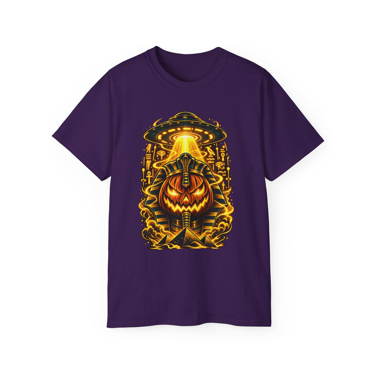 Pumpkin Pharaoh Halloween Tee — Jack-o'-Lantern Alien Mummy Graphic Shirt