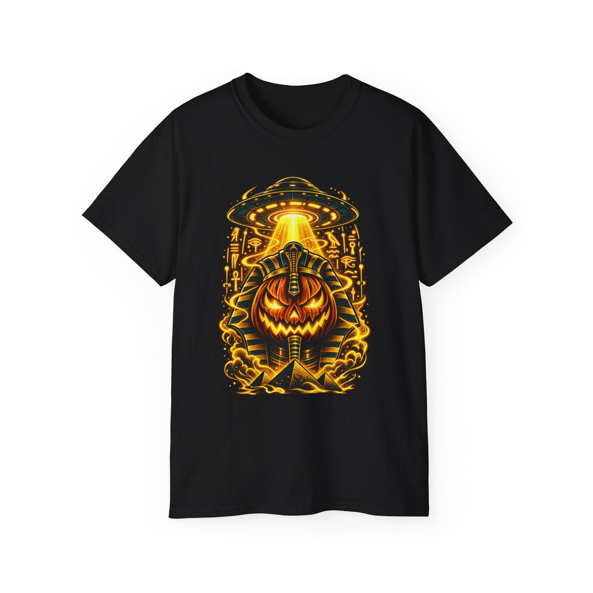 Pumpkin Pharaoh Halloween Tee — Jack-o'-Lantern Alien Mummy Graphic Shirt