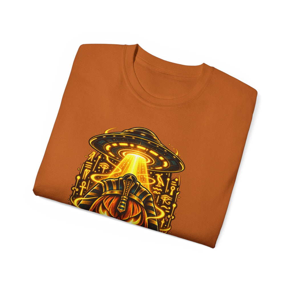 Pumpkin Pharaoh Halloween Tee — Jack-o'-Lantern Alien Mummy Graphic Shirt