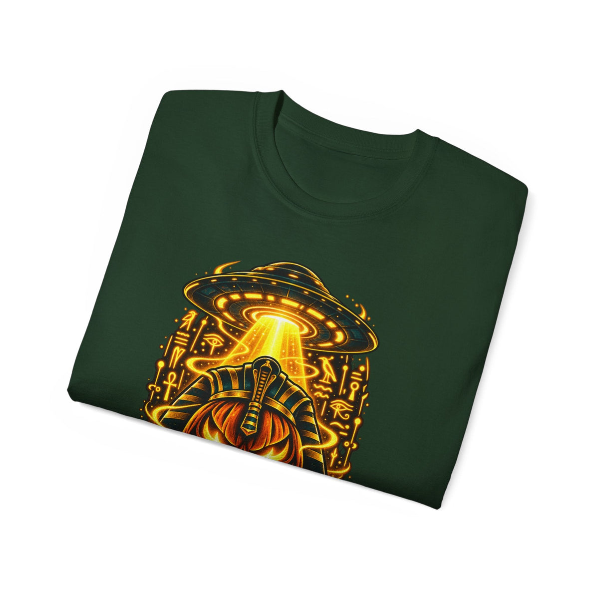 Pumpkin Pharaoh Halloween Tee — Jack-o'-Lantern Alien Mummy Graphic Shirt