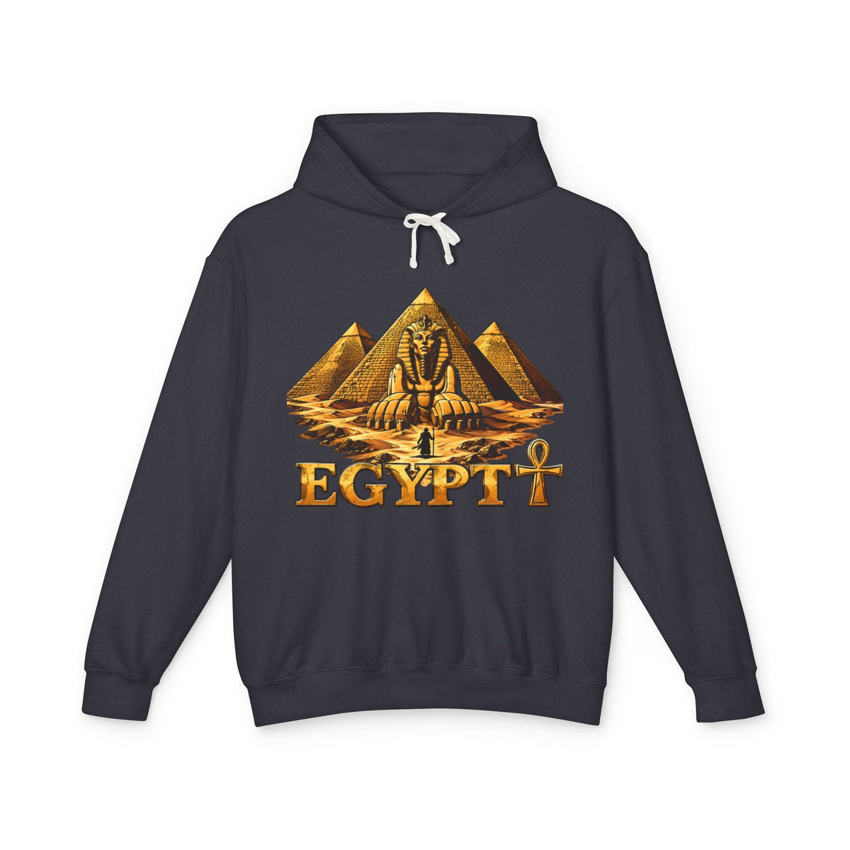 Pyramids and Sphinx Ankh hoodie in Black, gold Egypt graphic, JR Vortex