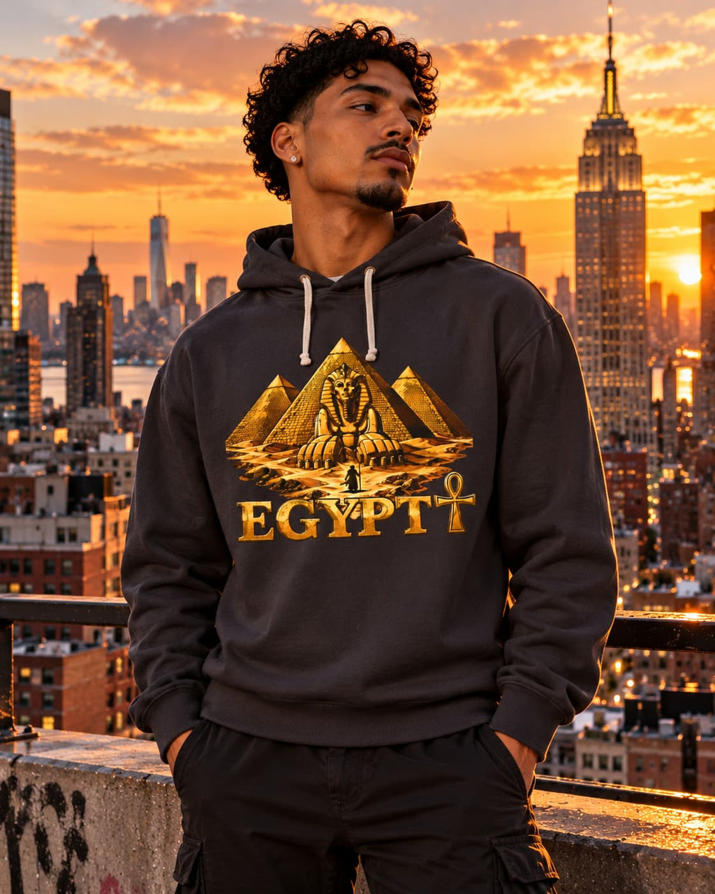 Pyramids & Sphinx Ankh Hoodie — Ancient Egypt Streetwear
