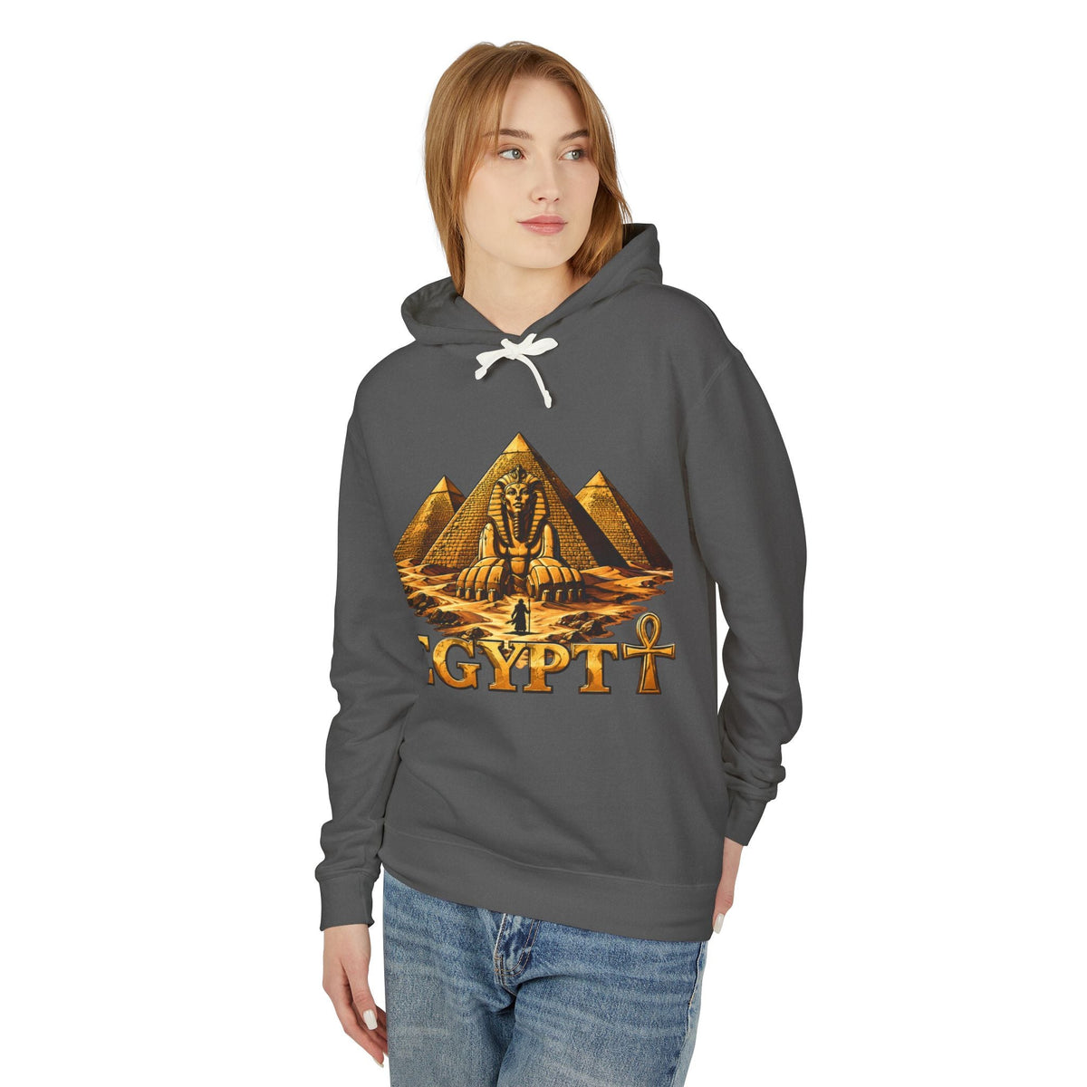 Pyramids and Sphinx Ankh hoodie, ancient Egypt streetwear by JR Vortex, view 12