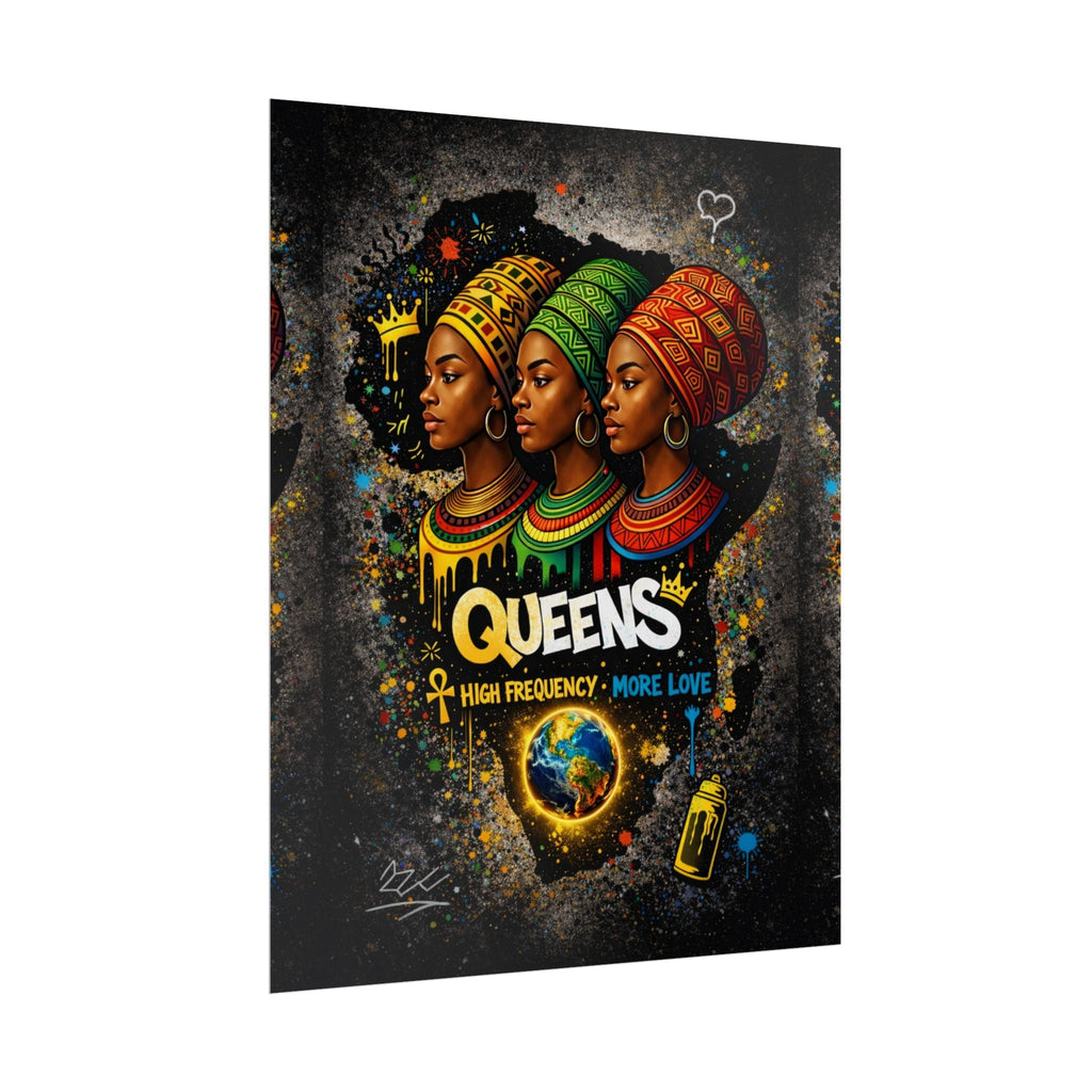 Queens Afrocentric Art Poster — "Queens: High Frequency More Love" Rolled Print Printify