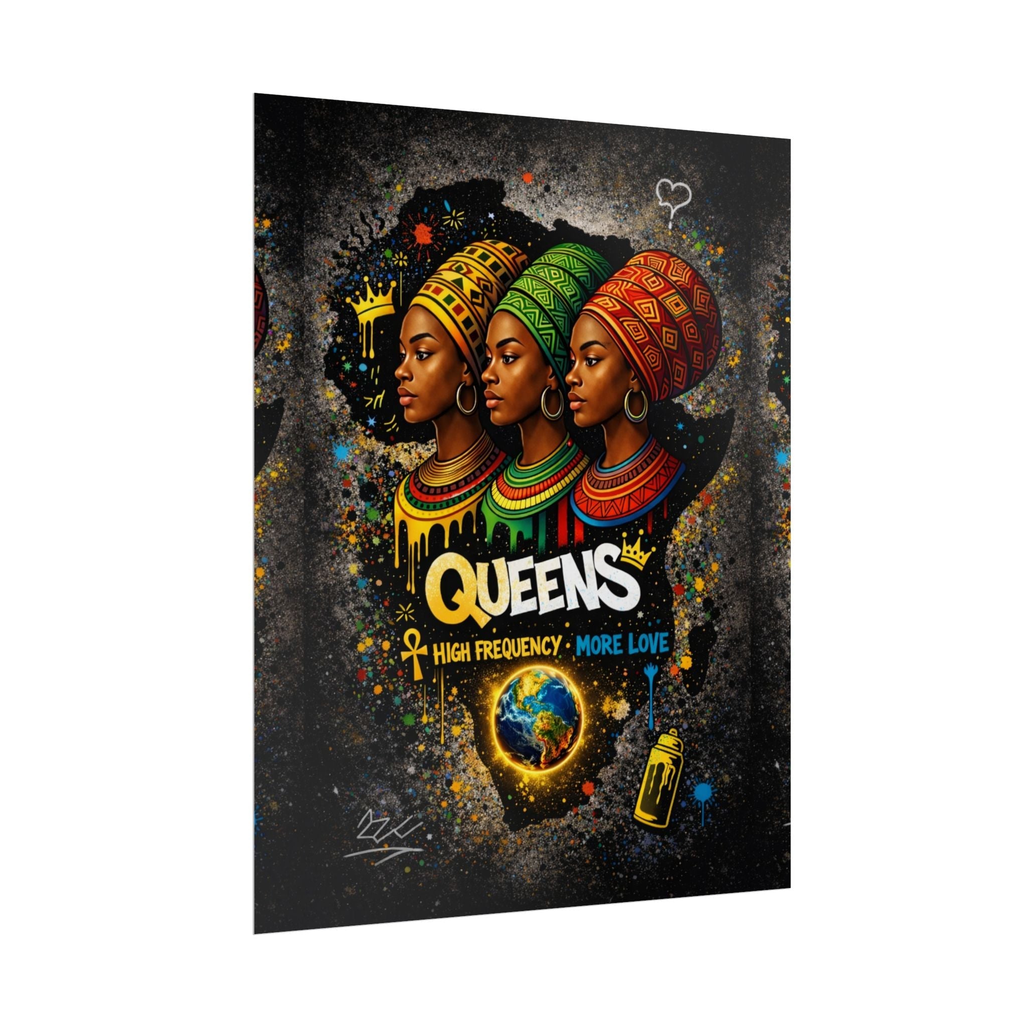 Queens Afrocentric Art Poster — "Queens: High Frequency More Love" Rolled Print Printify