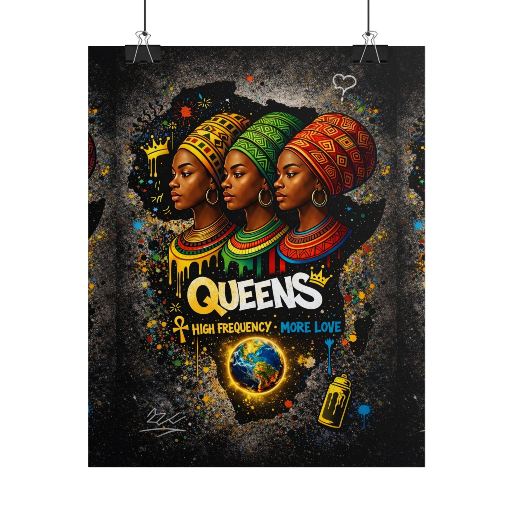 Queens Afrocentric Art Poster — "Queens: High Frequency More Love" Rolled Print Printify