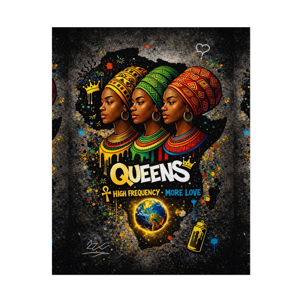 Queens Afrocentric Art Poster — "Queens: High Frequency More Love" Rolled Print Printify