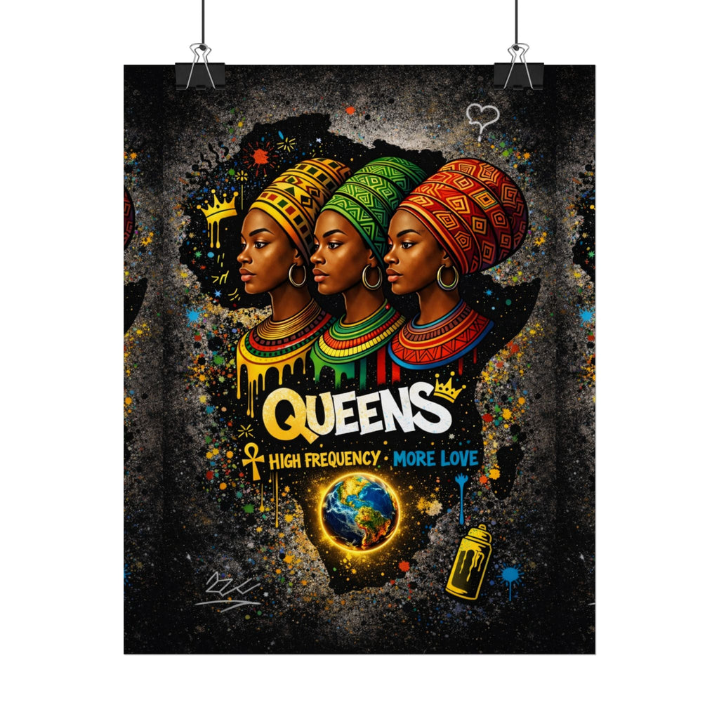 Queens Afrocentric Art Poster — "Queens: High Frequency More Love" Rolled Print Printify