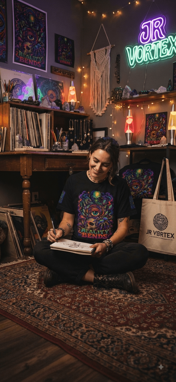 "Reality Bends" Alien Eye Crown Skull Graphic Tee
