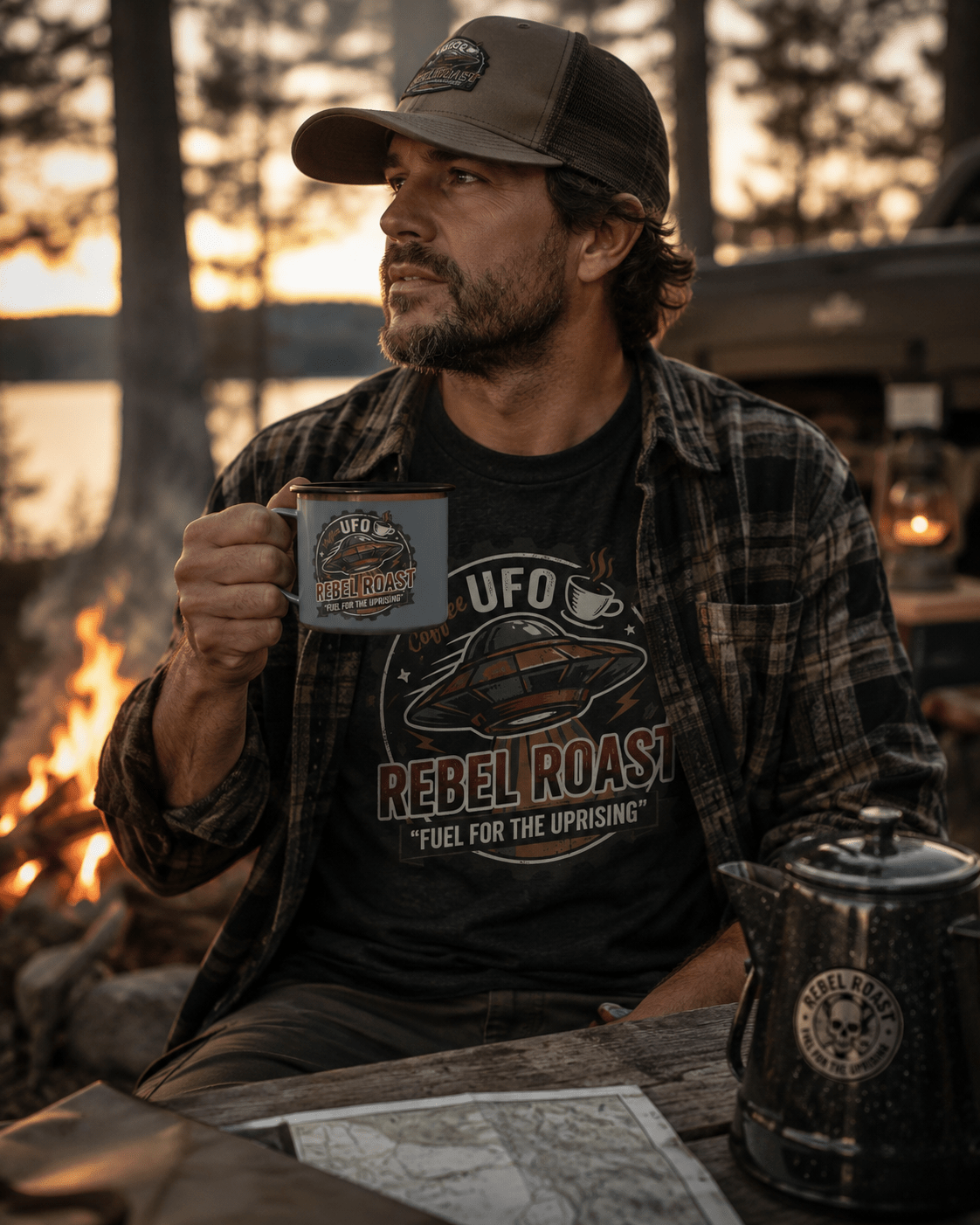 Rebel Roast Enamel Camp Cup — UFO Coffee 'Fuel for the Uprising'