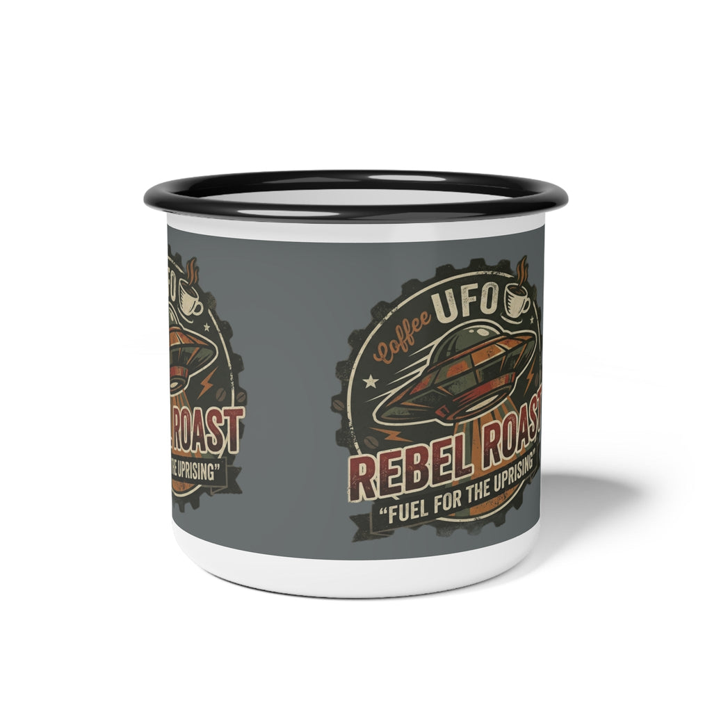 Rebel Roast Enamel Camp Cup — UFO Coffee 'Fuel for the Uprising' Printify