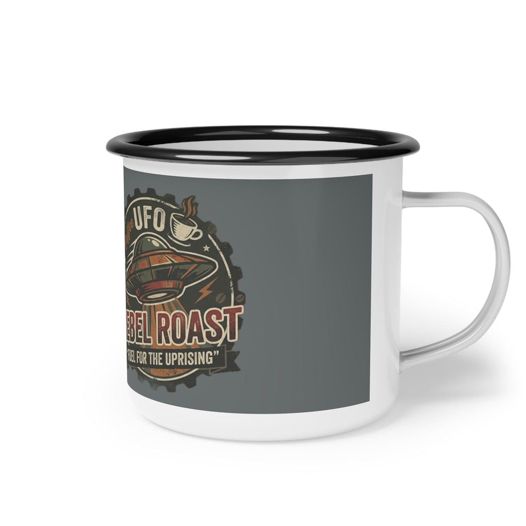 Rebel Roast Enamel Camp Cup — UFO Coffee 'Fuel for the Uprising' Printify