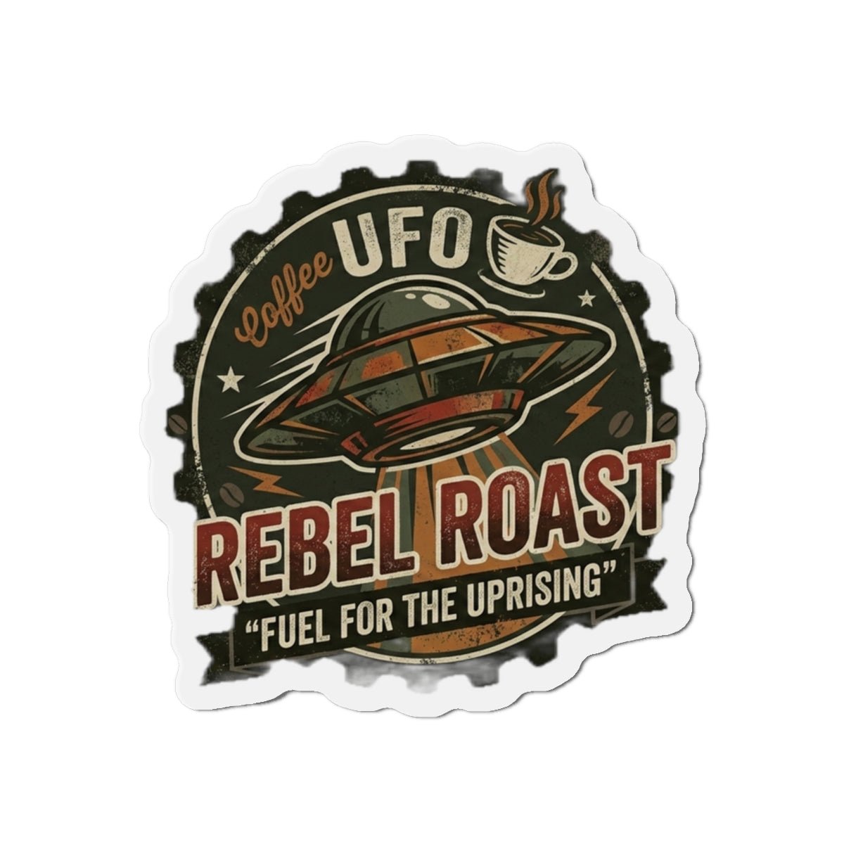 Rebel Roast UFO Coffee Magnet — 'Fuel for the Uprising' Die‑Cut Refrigerator Magnet Printify