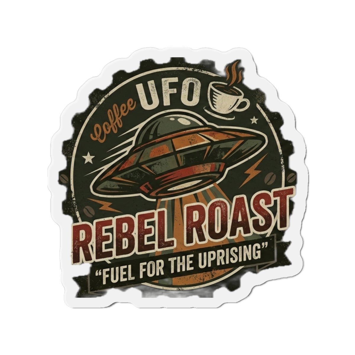 Rebel Roast UFO Coffee Magnet — 'Fuel for the Uprising' Die‑Cut Refrigerator Magnet Printify