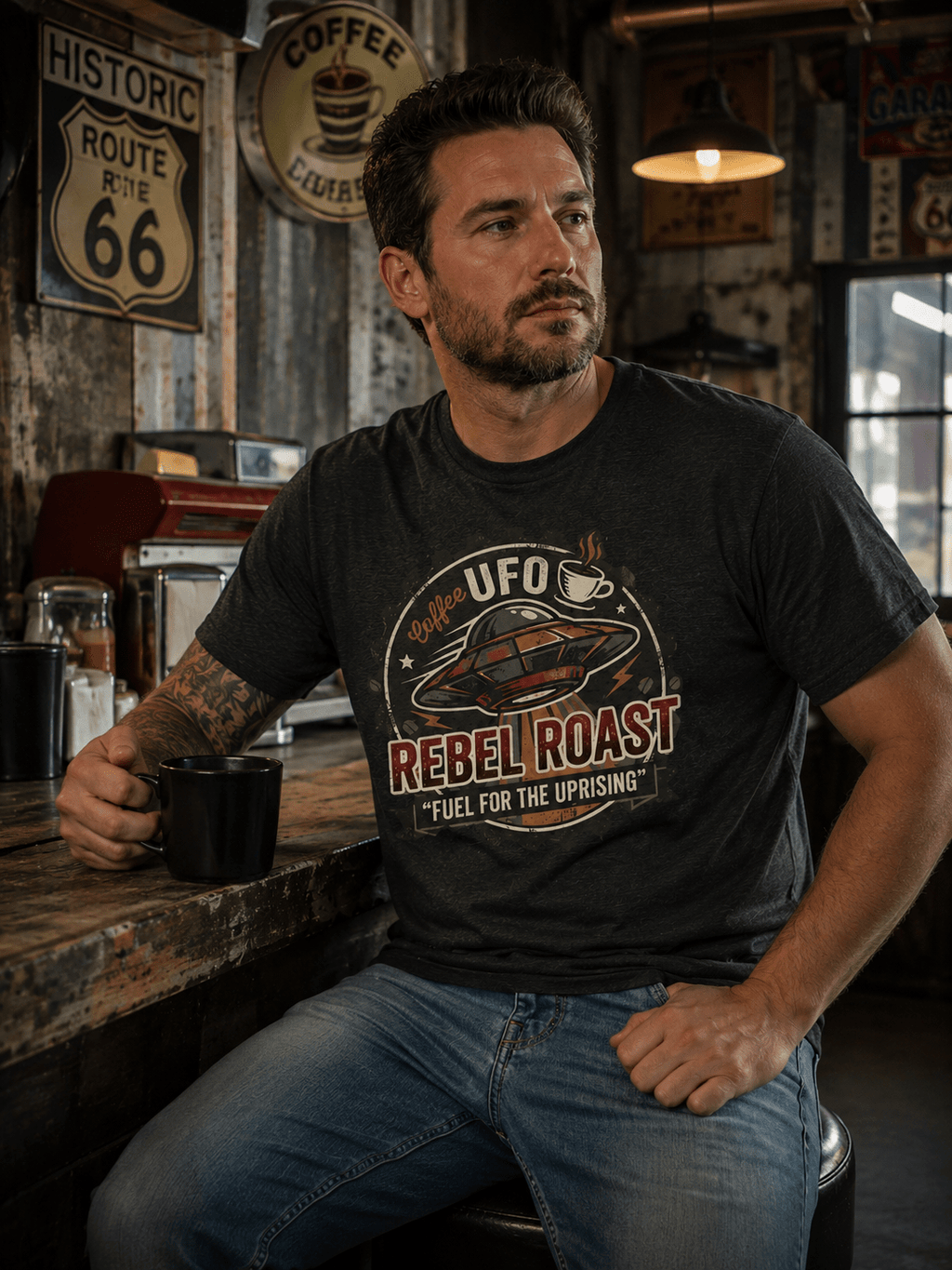 Rebel Roast UFO Coffee T-Shirt — Vintage Space Streetwear Tee